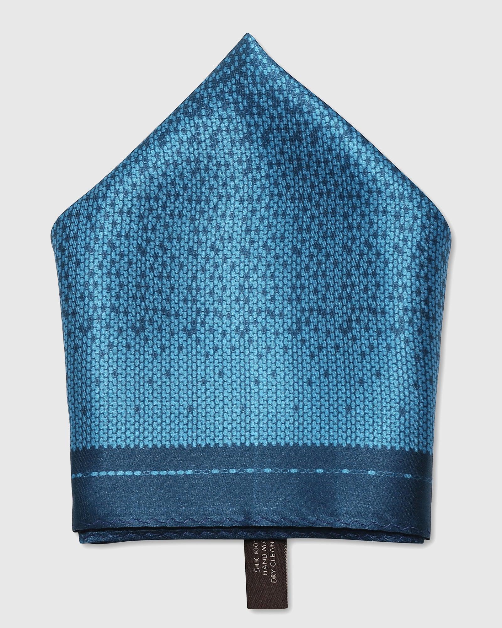 Dark Navy 100% Silk Printed Pocket Square - Salvia - Image 3