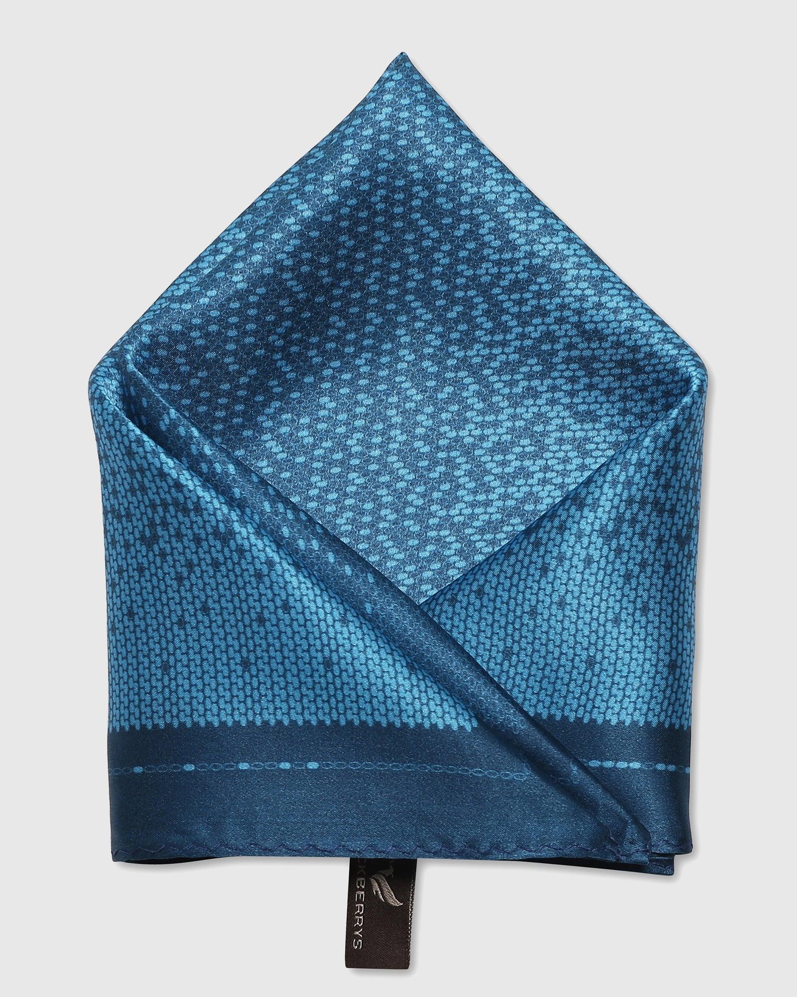 Dark Navy 100% Silk Printed Pocket Square - Salvia - Image 4