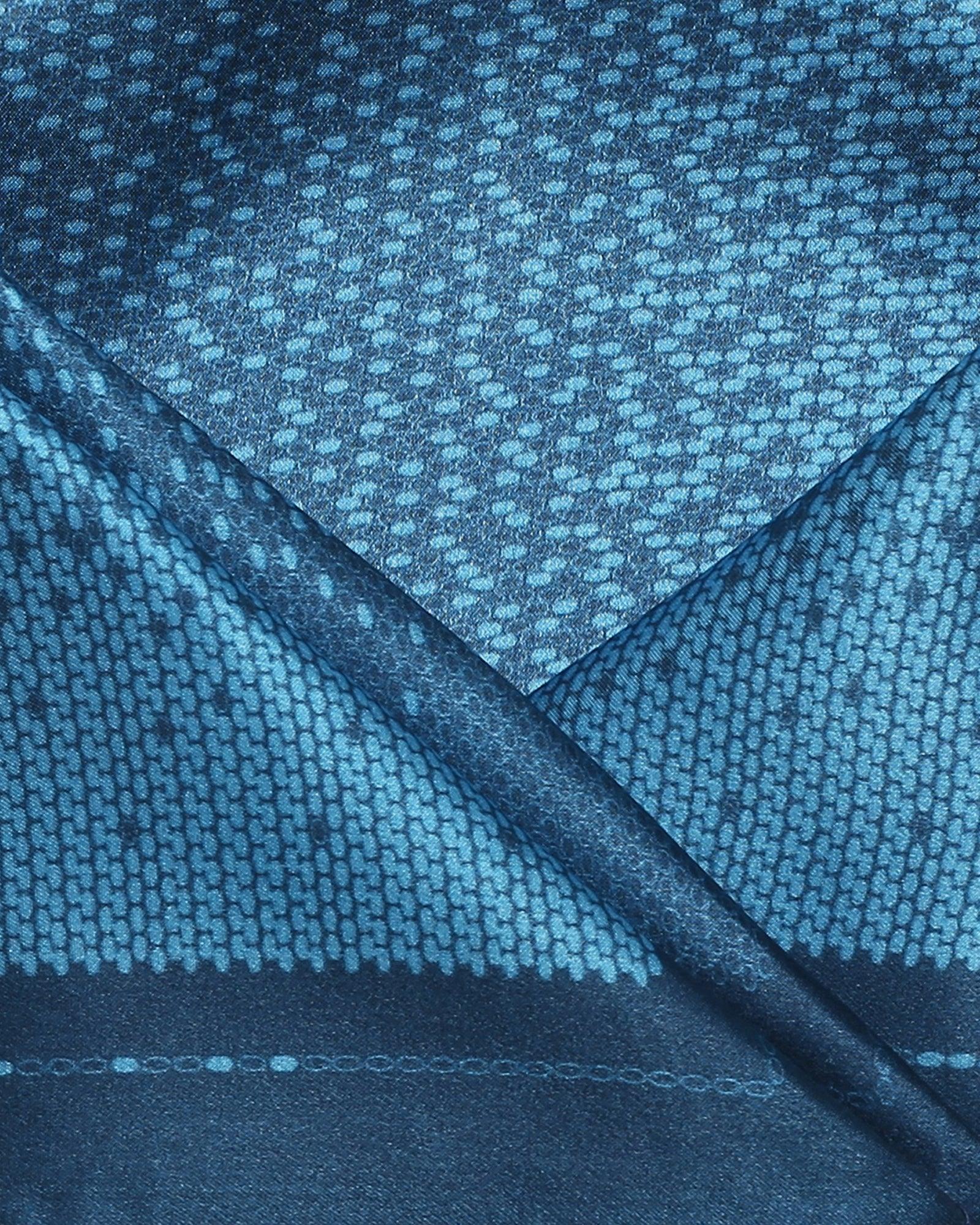 Dark Navy 100% Silk Printed Pocket Square - Salvia - Image 5