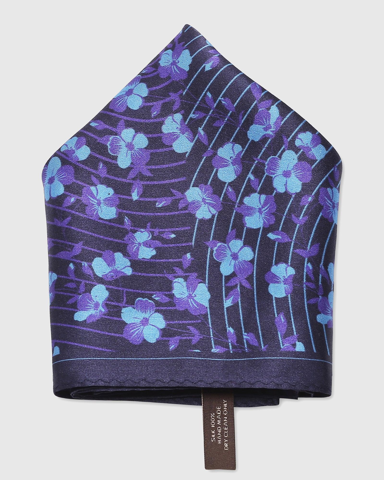 Deep Navy 100% Silk Printed Pocket Square - Saleja - Image 3
