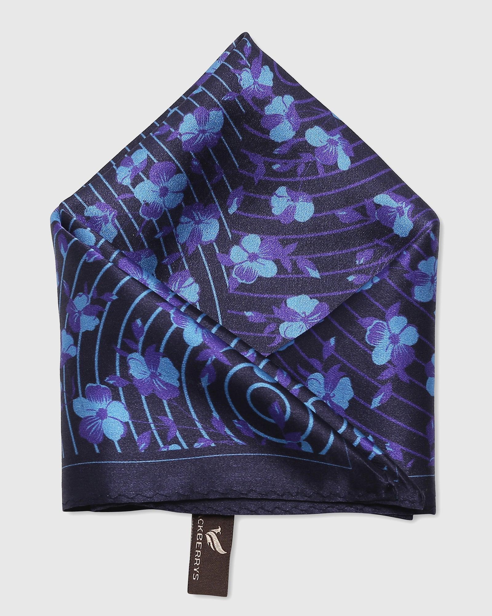 Deep Navy 100% Silk Printed Pocket Square - Saleja - Image 4