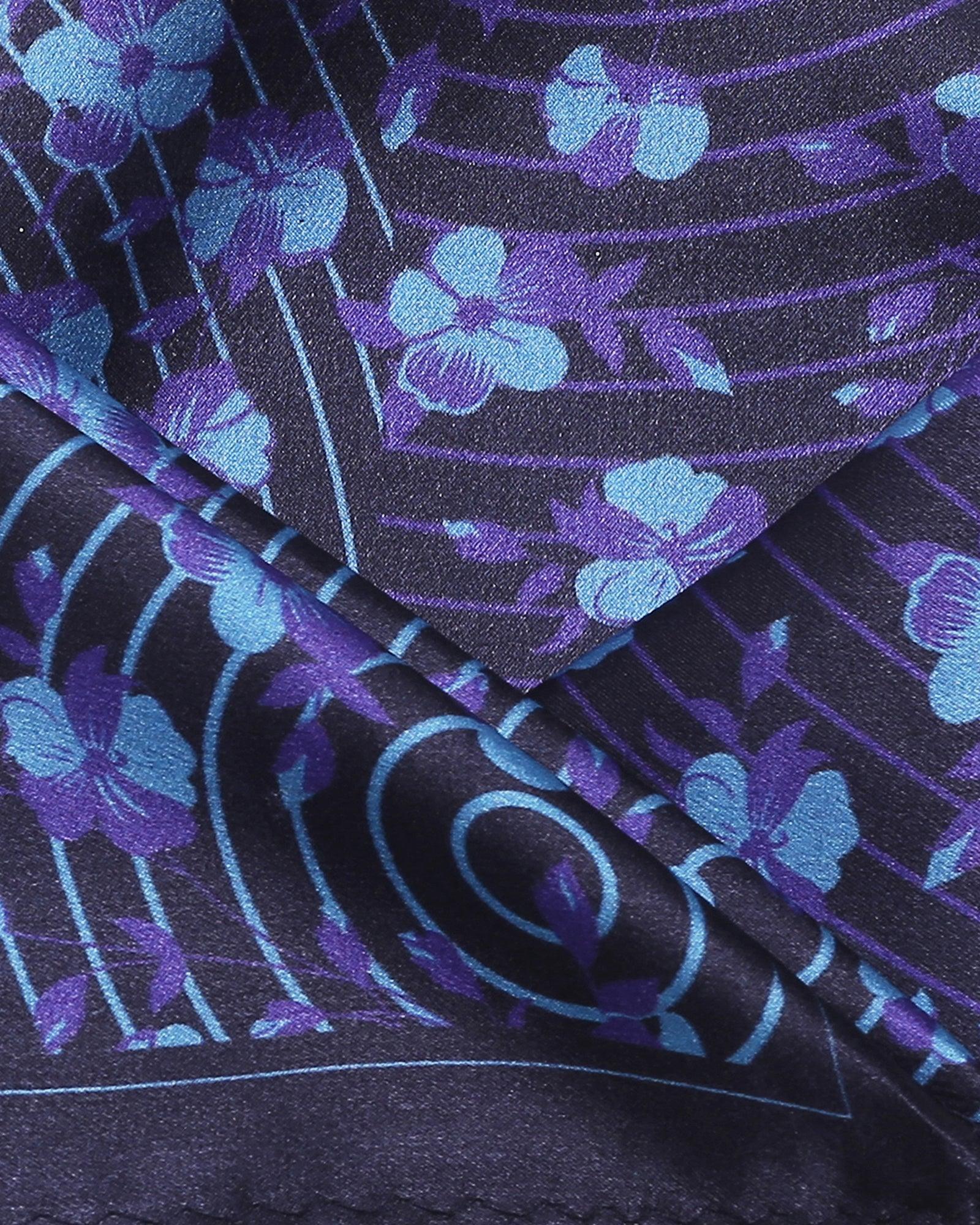 Deep Navy 100% Silk Printed Pocket Square - Saleja - Image 5