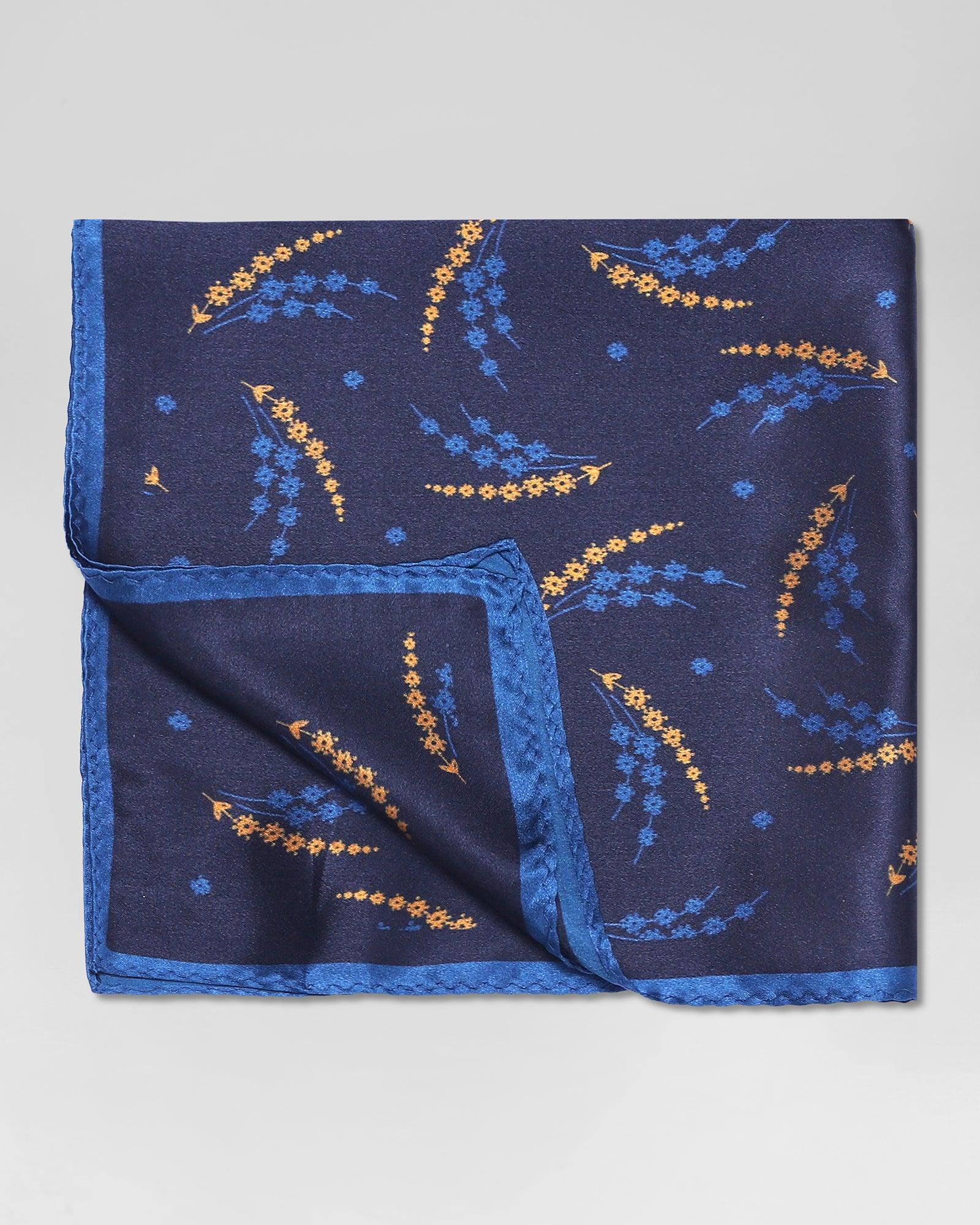 Navy 100% Silk Printed Pocket Square - Rosemerry - Image 3