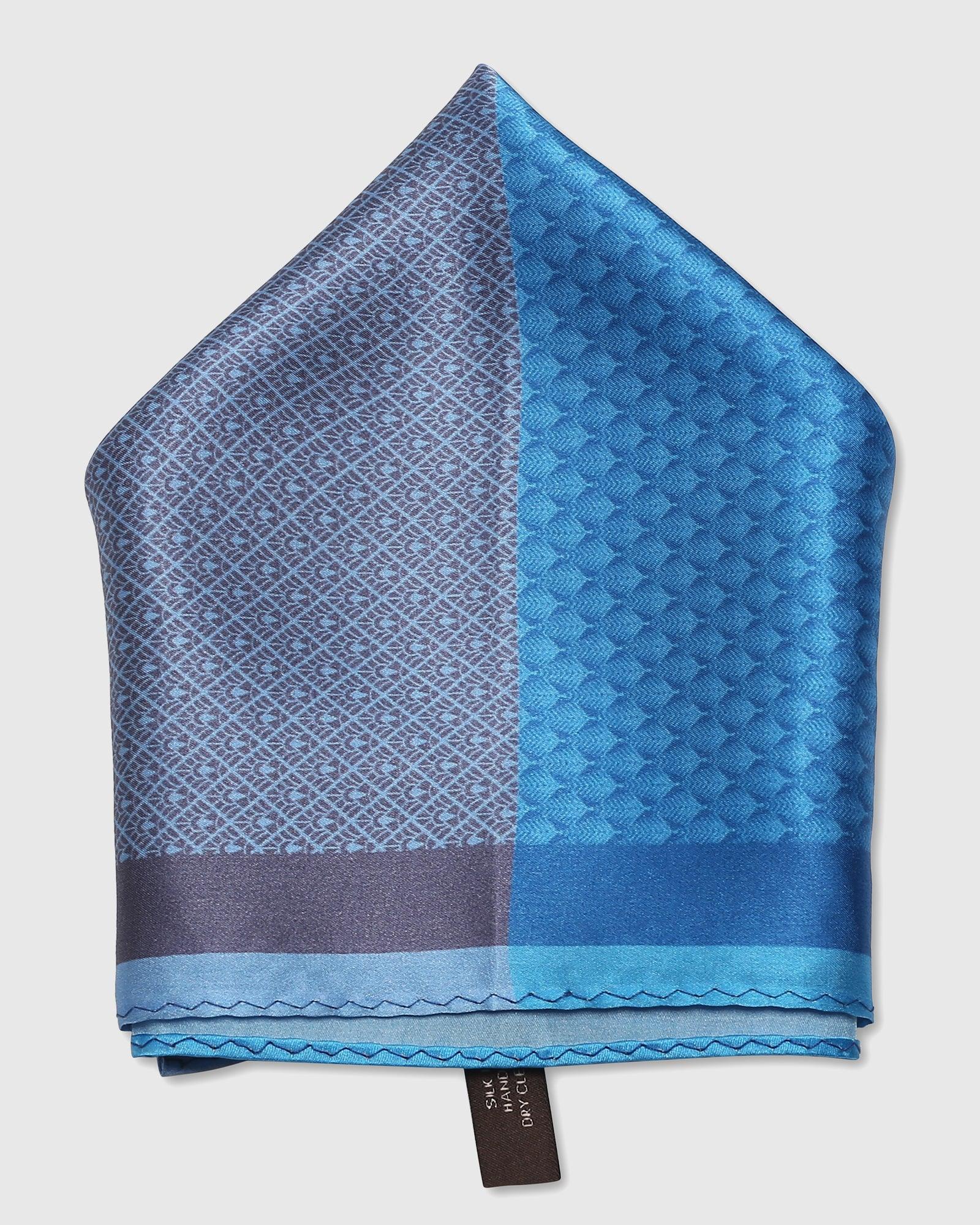 Royal Blue 100% Silk Printed Pocket Square - Slyvan - Image 4