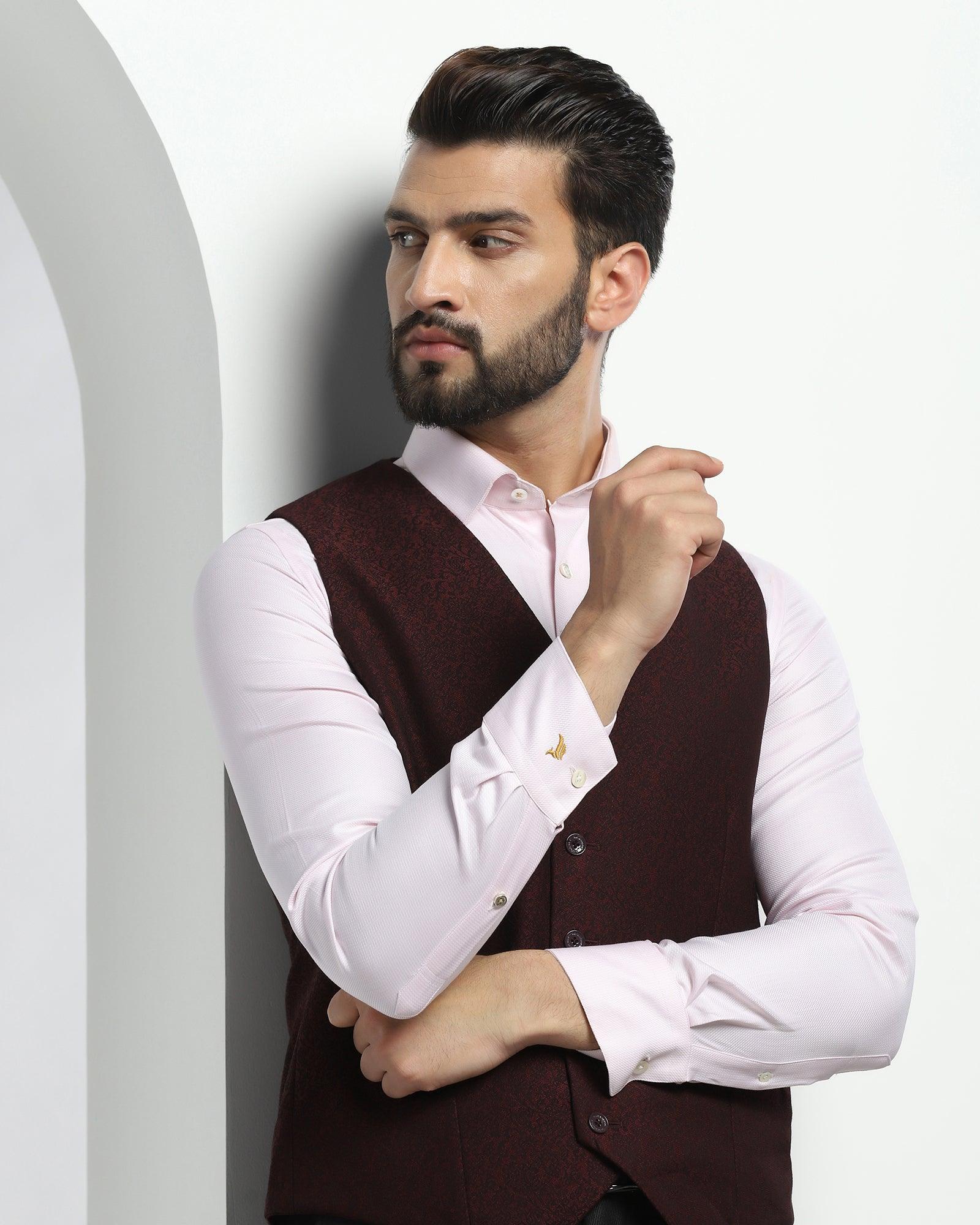 V-Neck Formal Wine Jacquard Waistcoat - Brino - Image 6