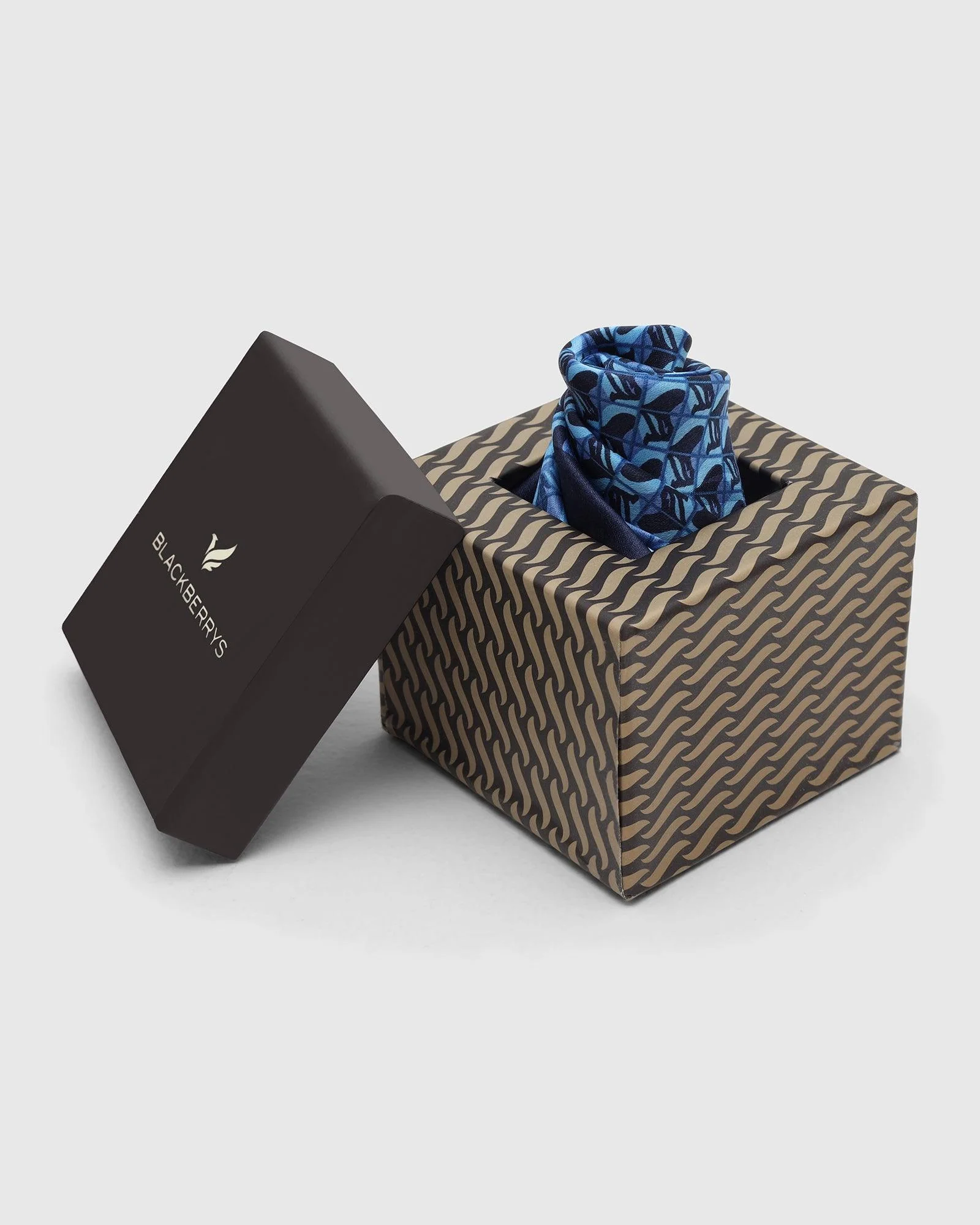 Blue & Navy 100% Silk Printed Pocket Square - Turner - Image 2