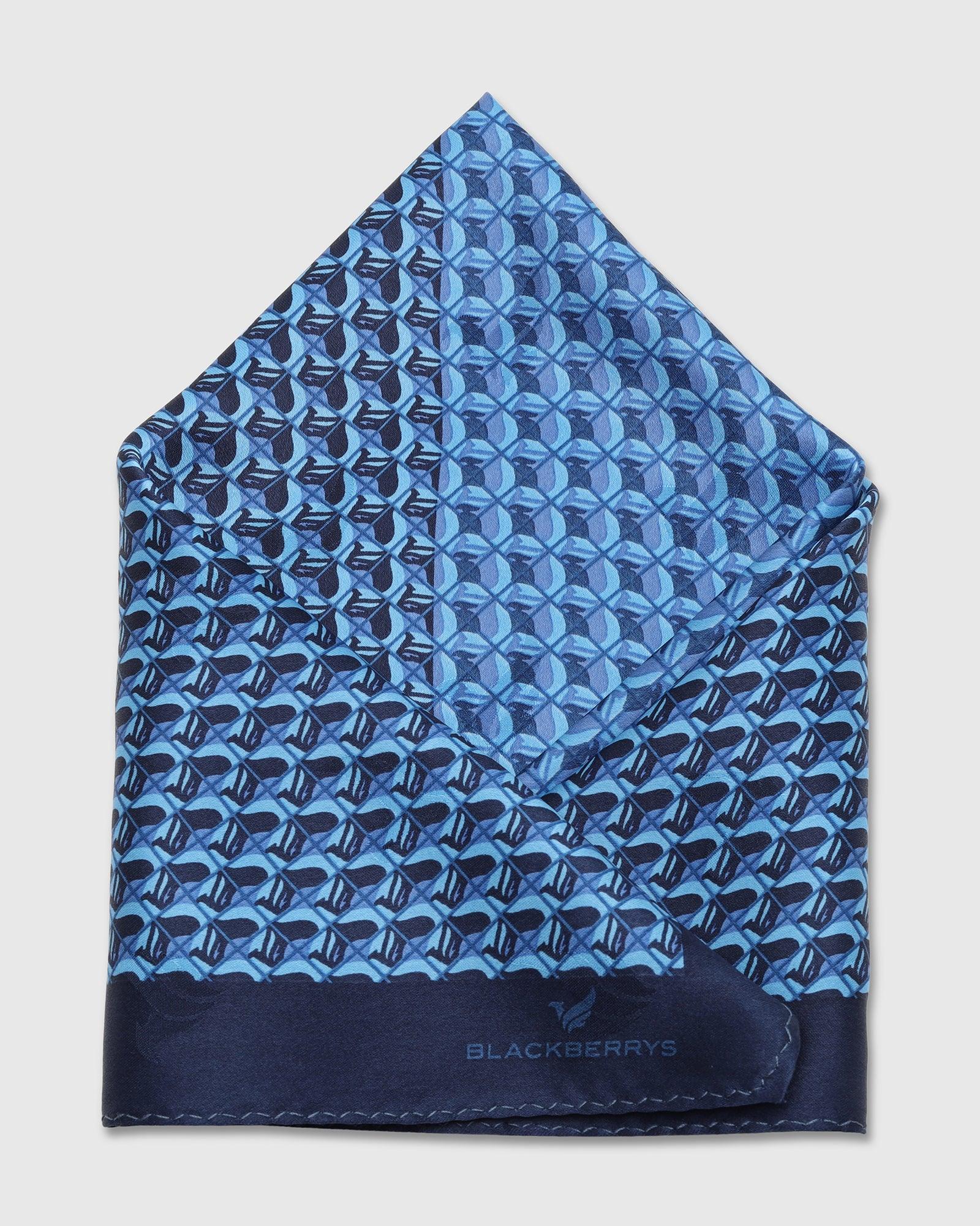 Blue & Navy 100% Silk Printed Pocket Square - Turner - Image 4
