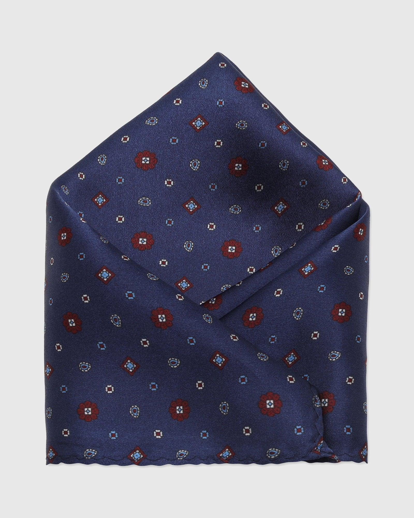 Deep Navy 100% Silk Jacquard Pocket Square - Taylor - Image 3