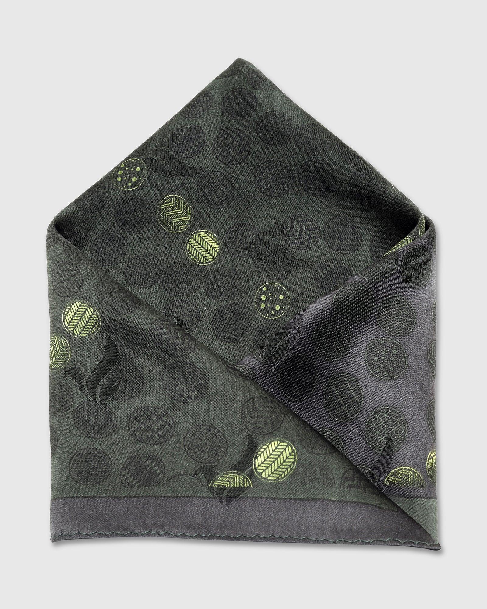 Green Black 100% Silk Printed Pocket Square - Ted - Image 4