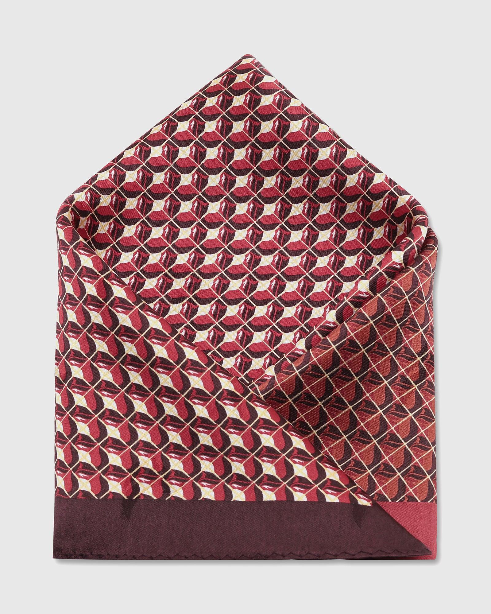 Maroon 100% Silk Printed Pocket Square - Turner - Image 3