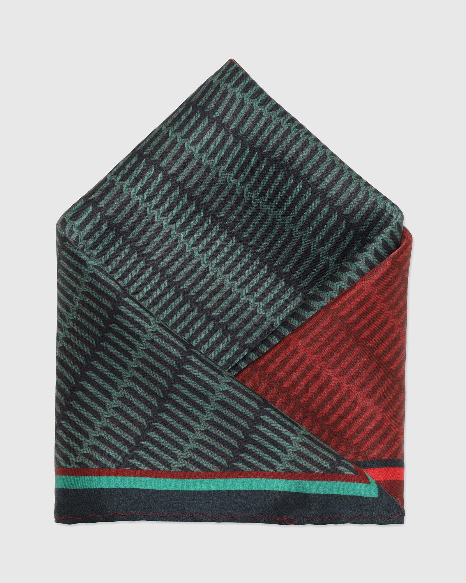 Red & Green 100% Silk Jacquard Pocket Square - Toyota - Image 3