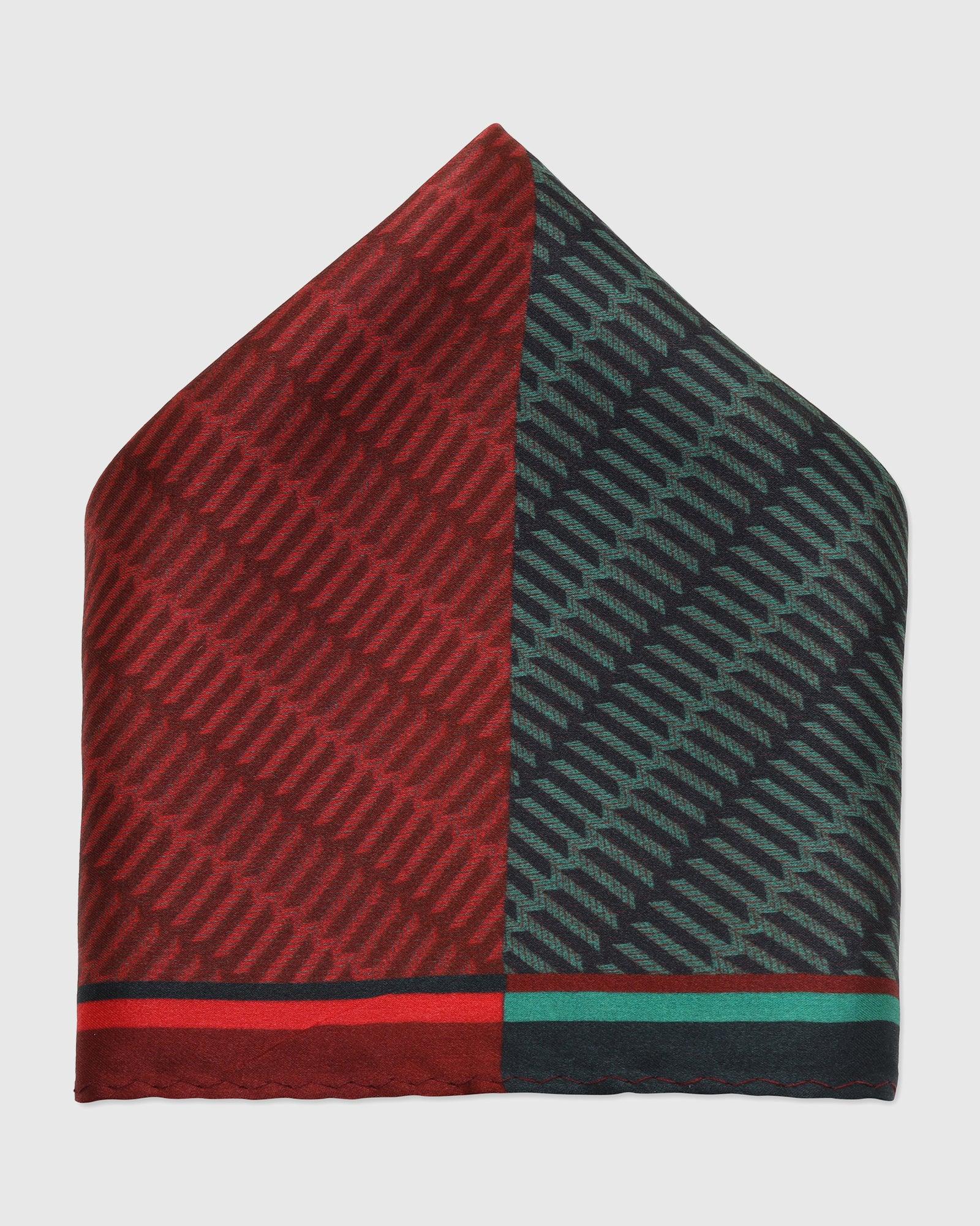 Red & Green 100% Silk Jacquard Pocket Square - Toyota - Image 5