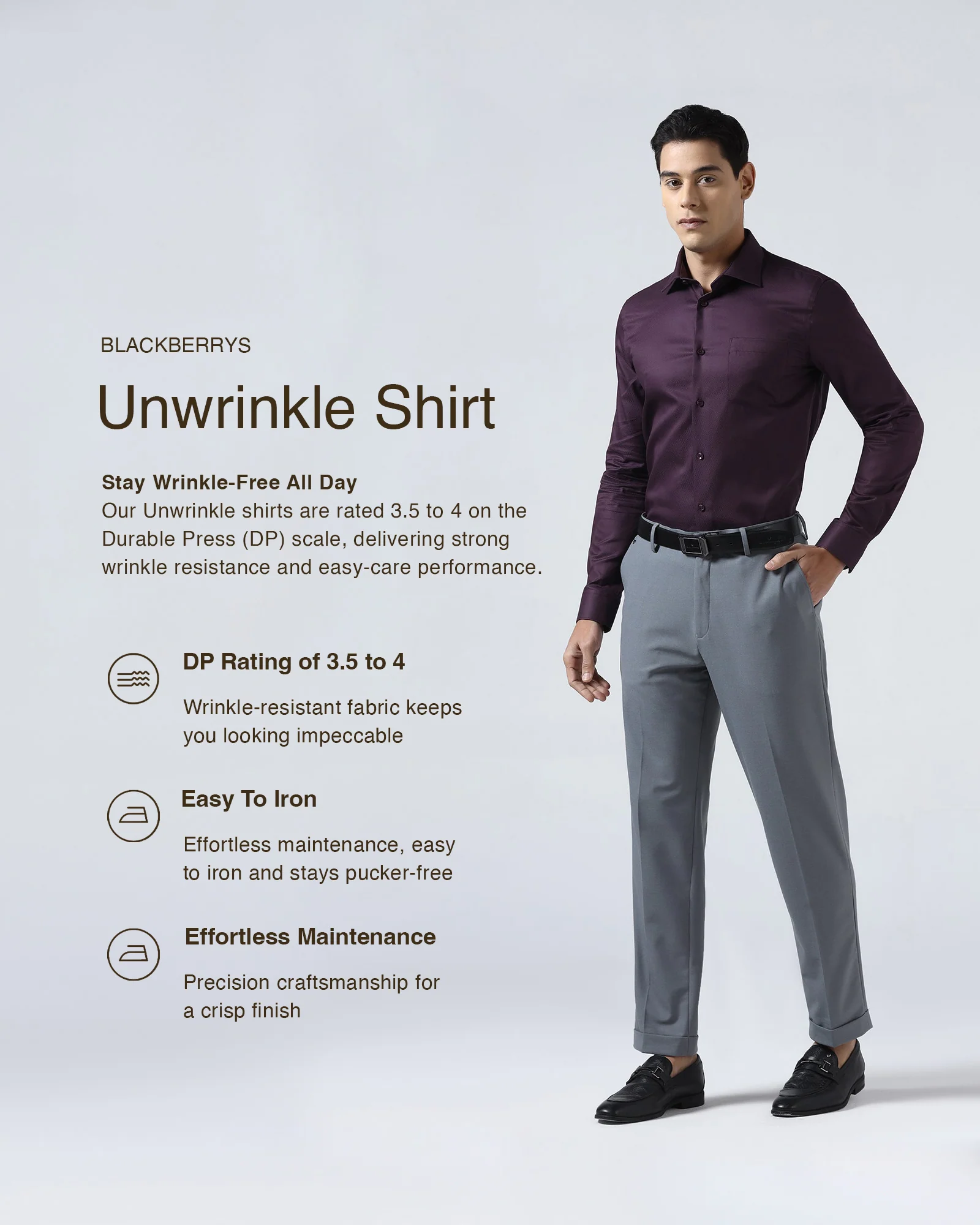 Purple Non Iron Textured Shirt - P31 - Image 3