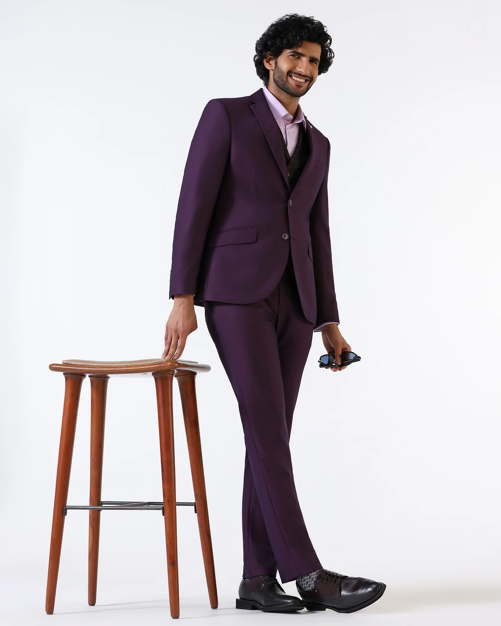 Purple Three Piece Textured Suit - Opto - Image 8