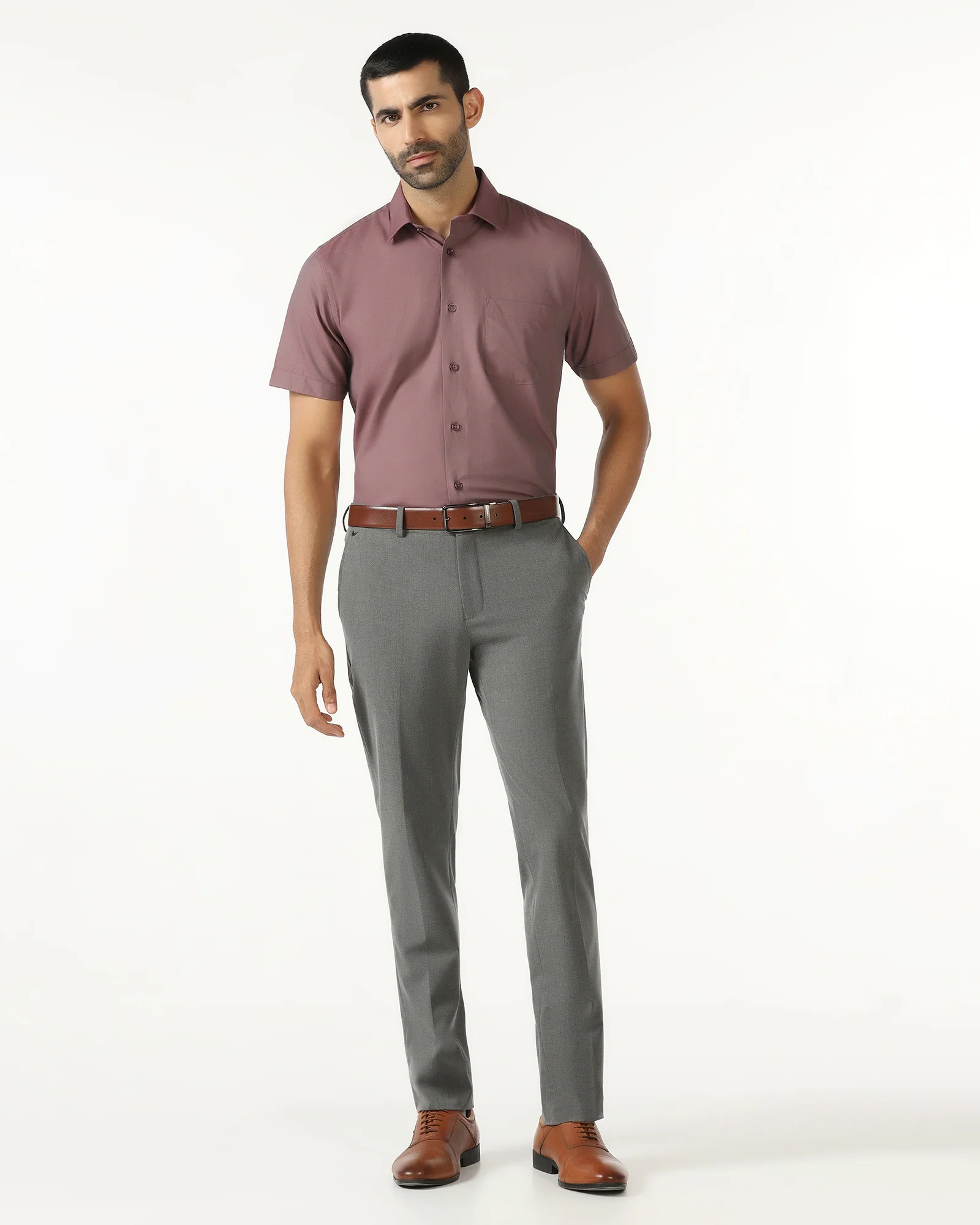 Red Half Sleeve Textured Shirt - Zander - Image 3