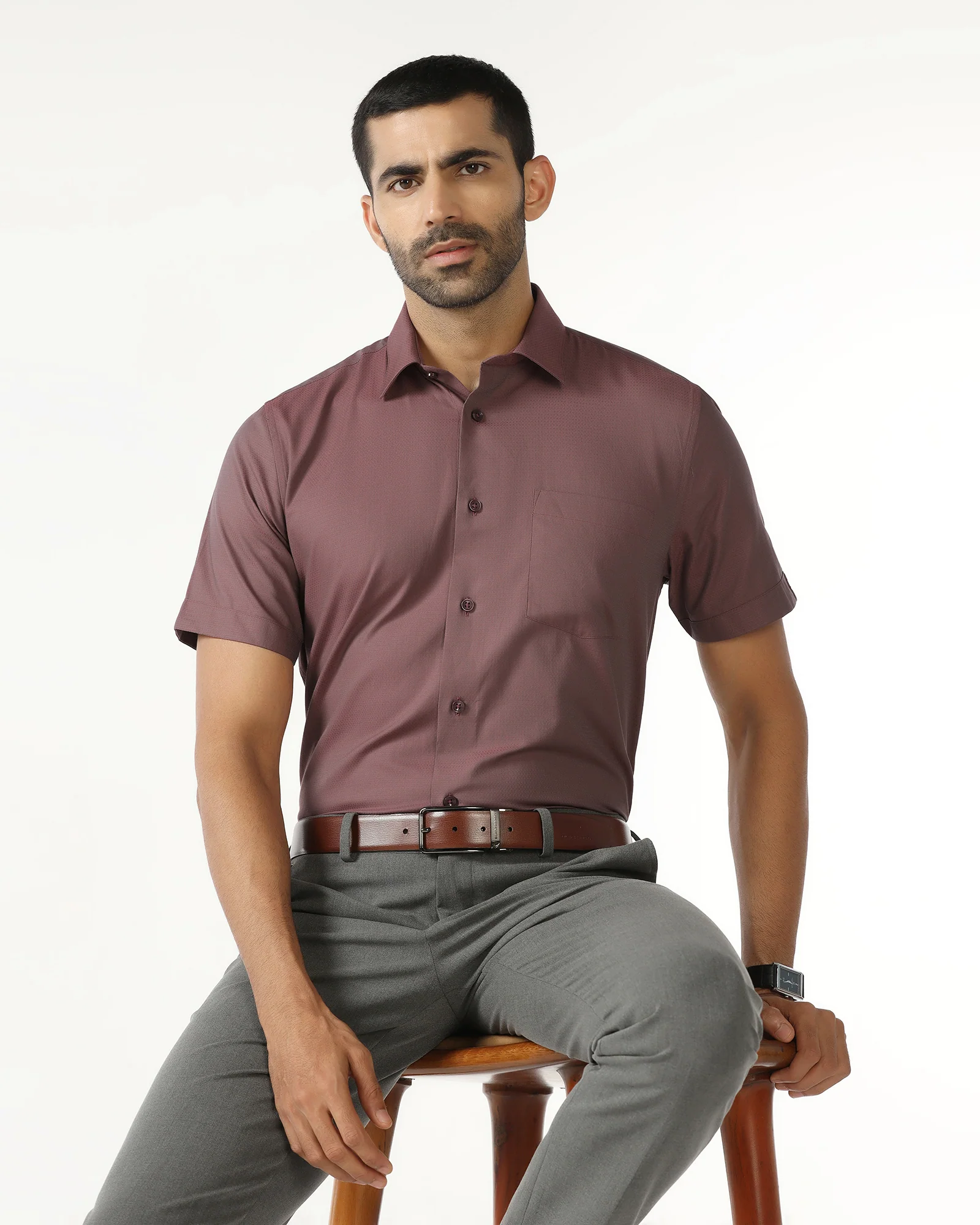 Red Half Sleeve Textured Shirt - Zander - Image 7