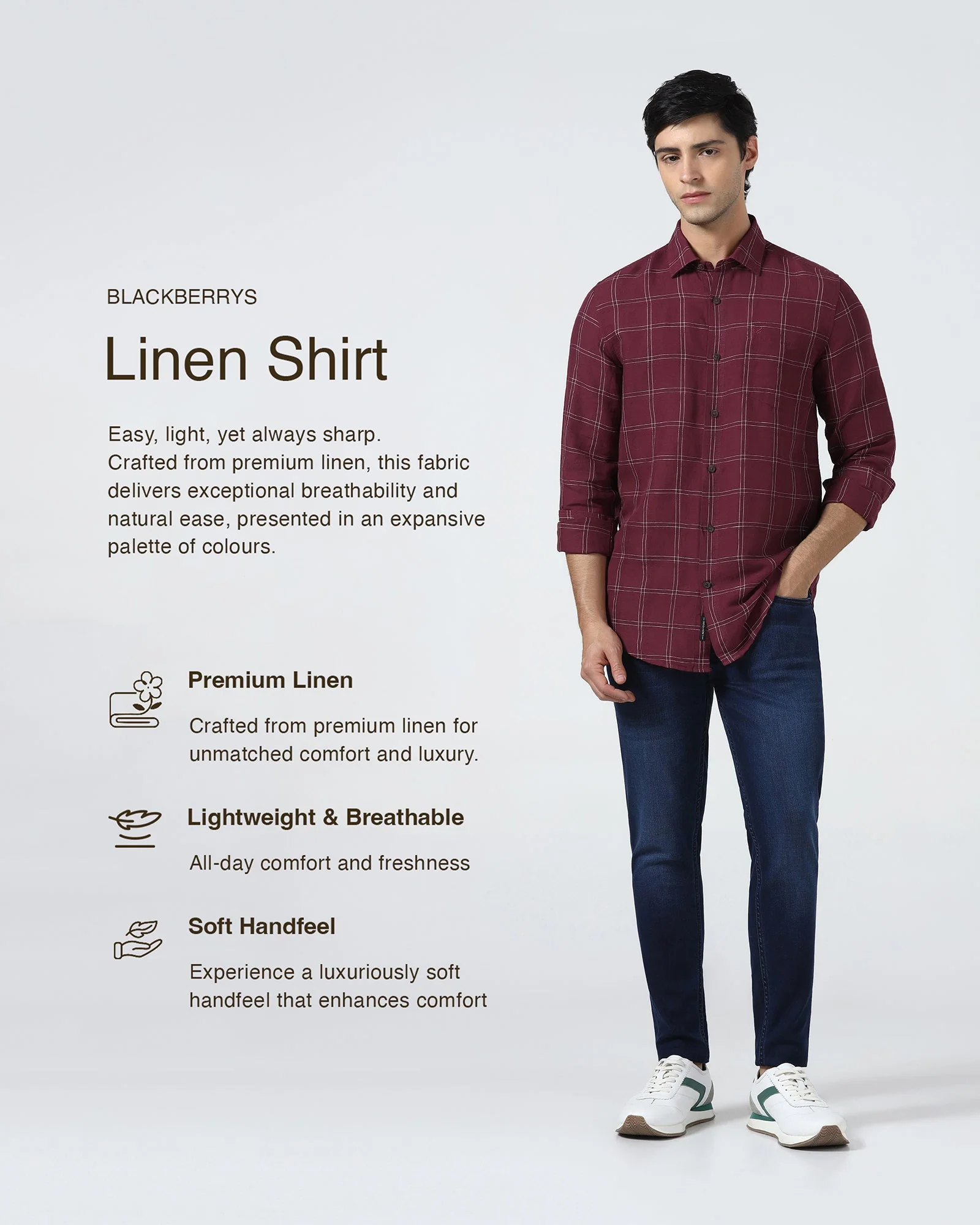 Red Linen Check Shirt - Moben - Image 3