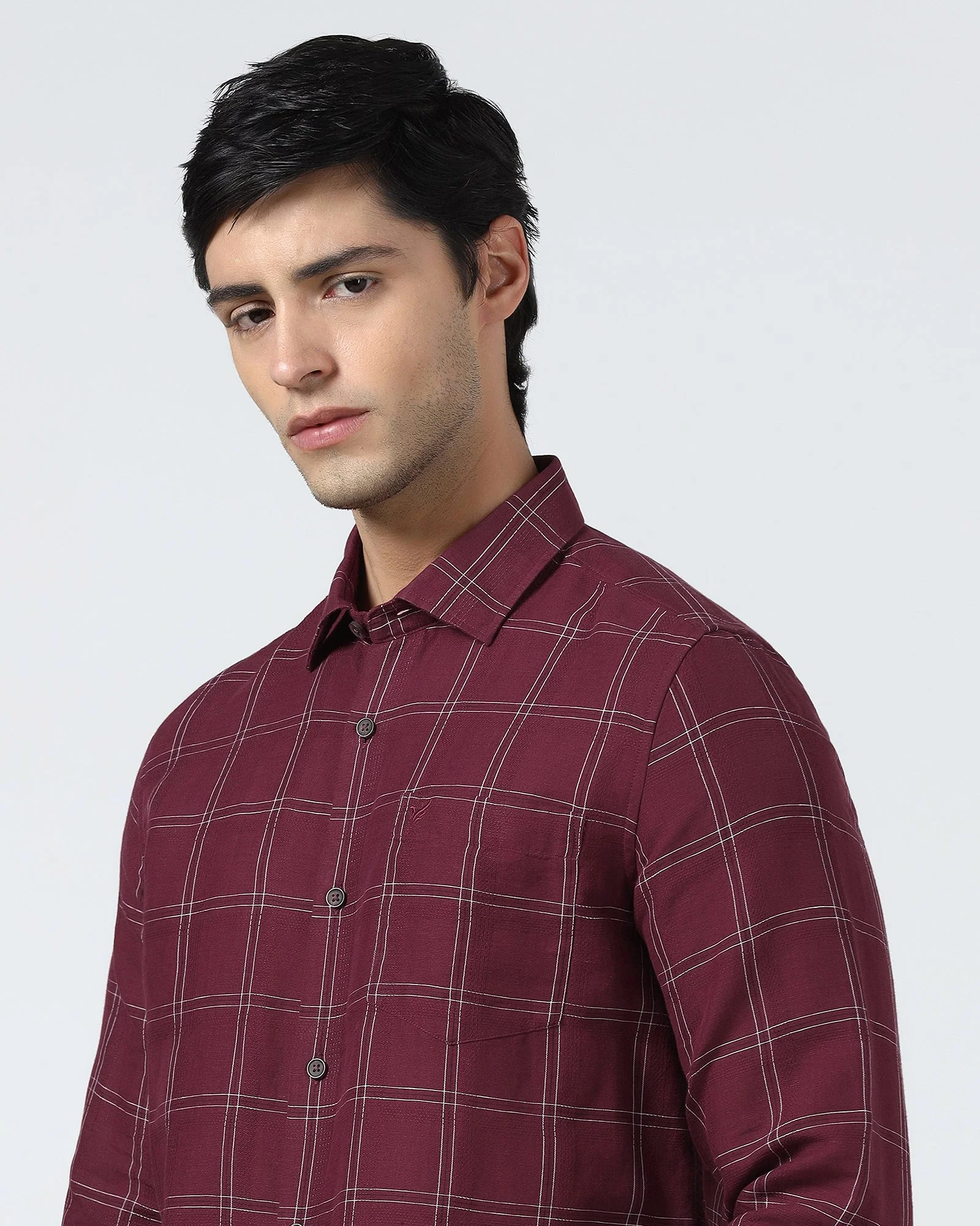 Red Linen Check Shirt - Moben - Image 4