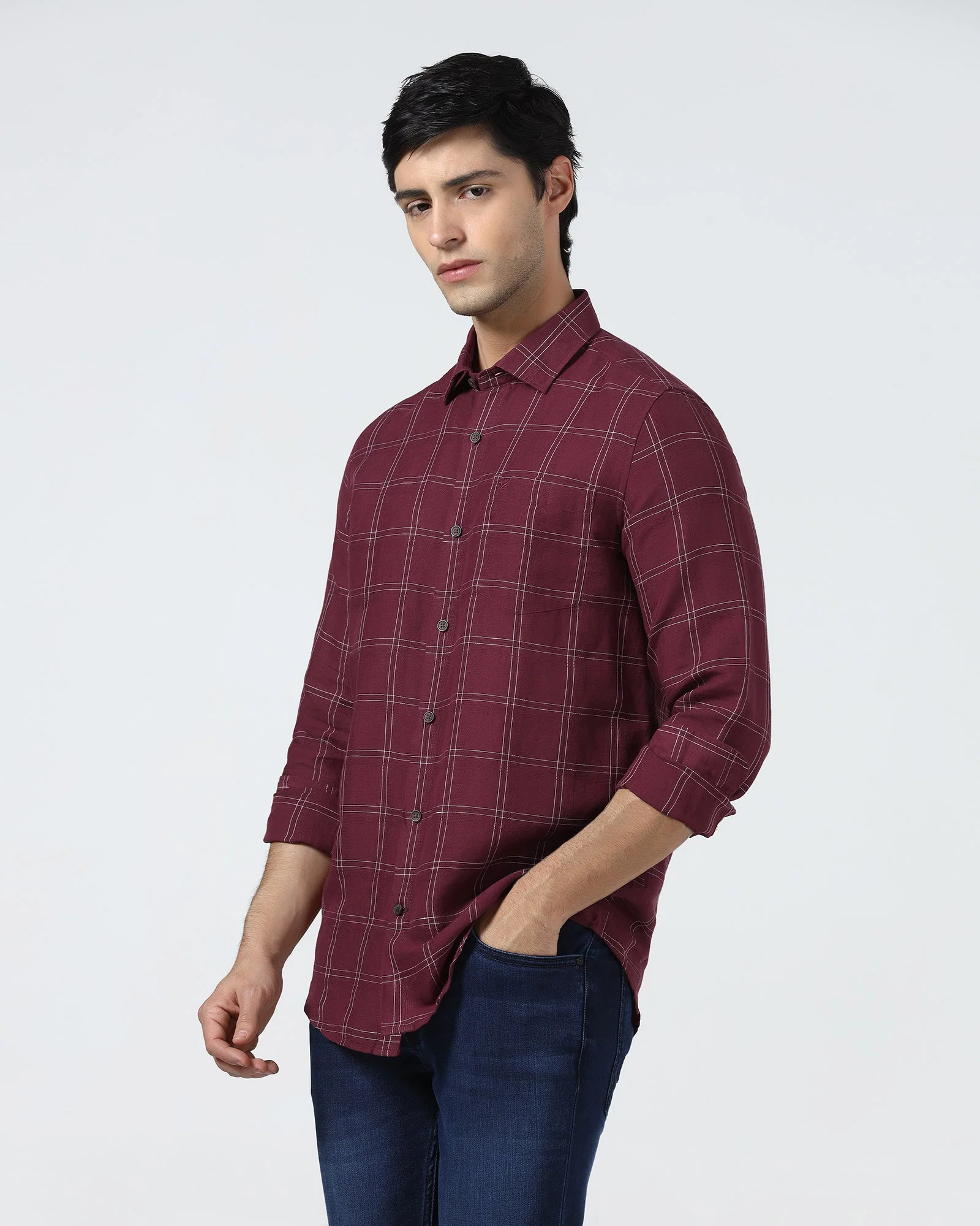 Red Linen Check Shirt - Moben - Image 8