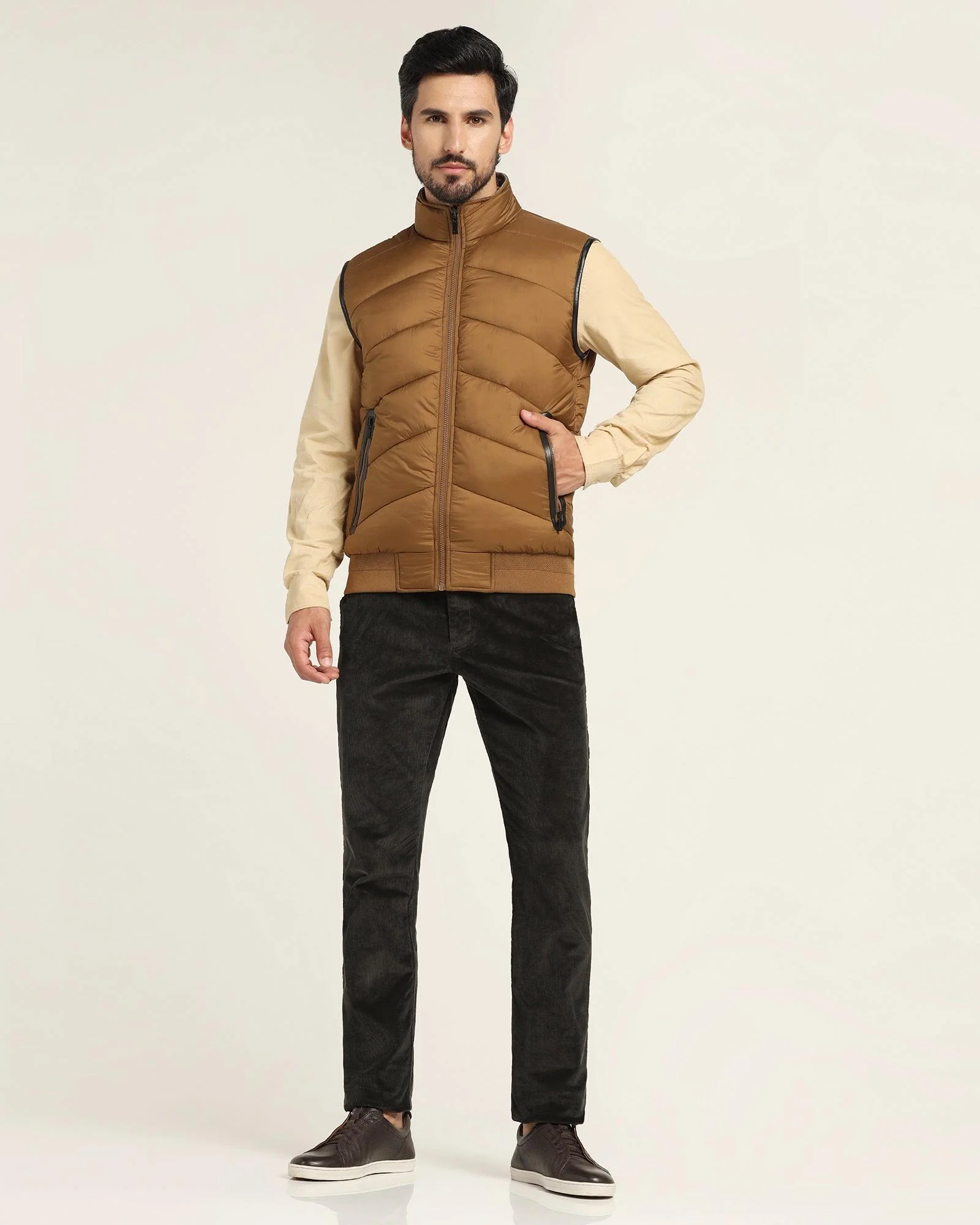 Reversible Burnt Gold Solid Zipper Jacket - Cabe - Image 3