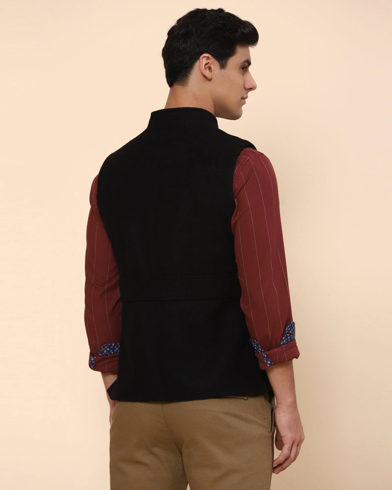 Bandhgala Casual Black Solid Waistcoat - Rhombus - Image 2