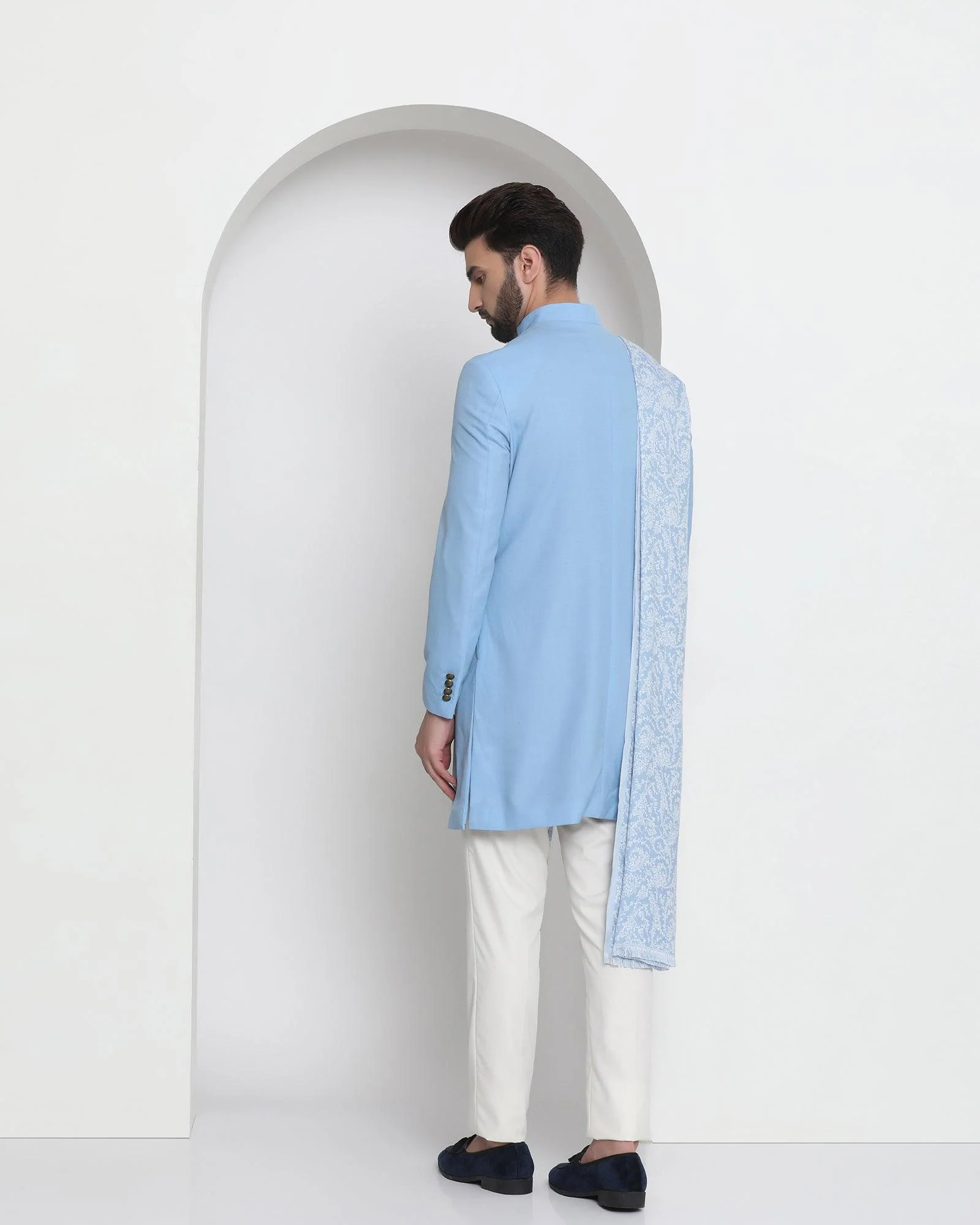 Blue Swarn Solid Achkan Set - Royal - Image 2