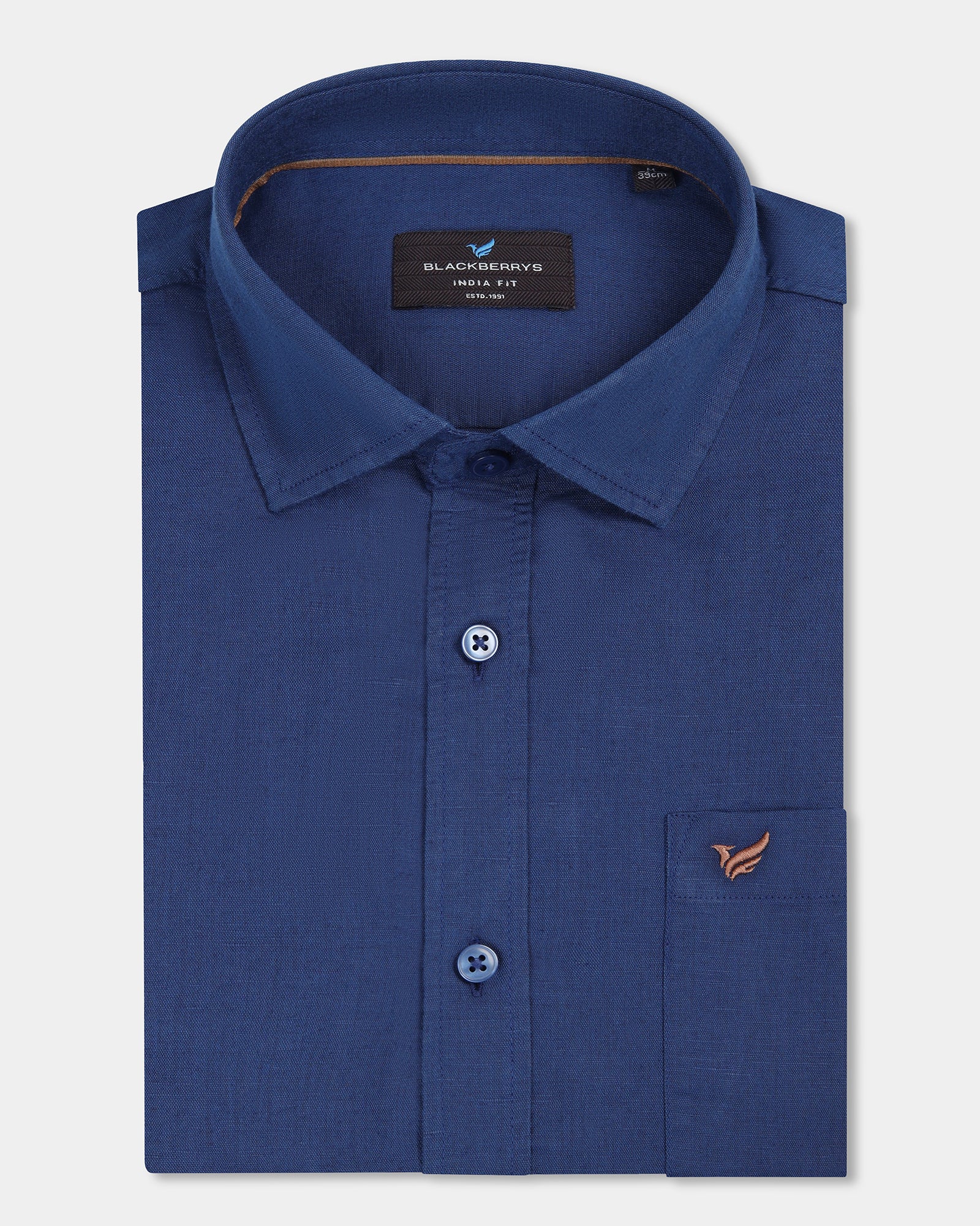 Royal Blue Linen Solid Shirt - Cleo - Image 5