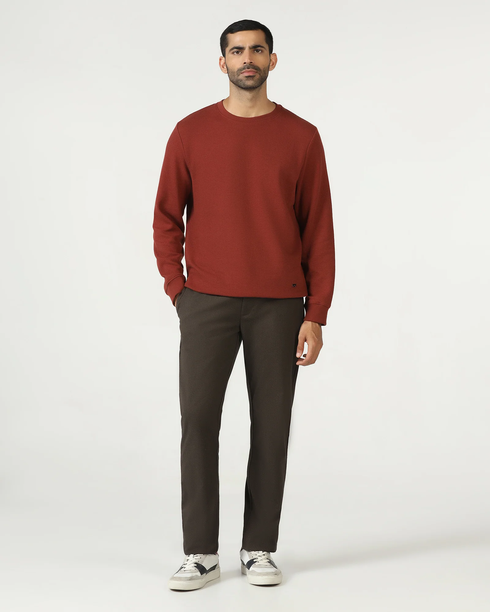Rust Crew Neck Textured Sweatshirt - Pan - Image 3