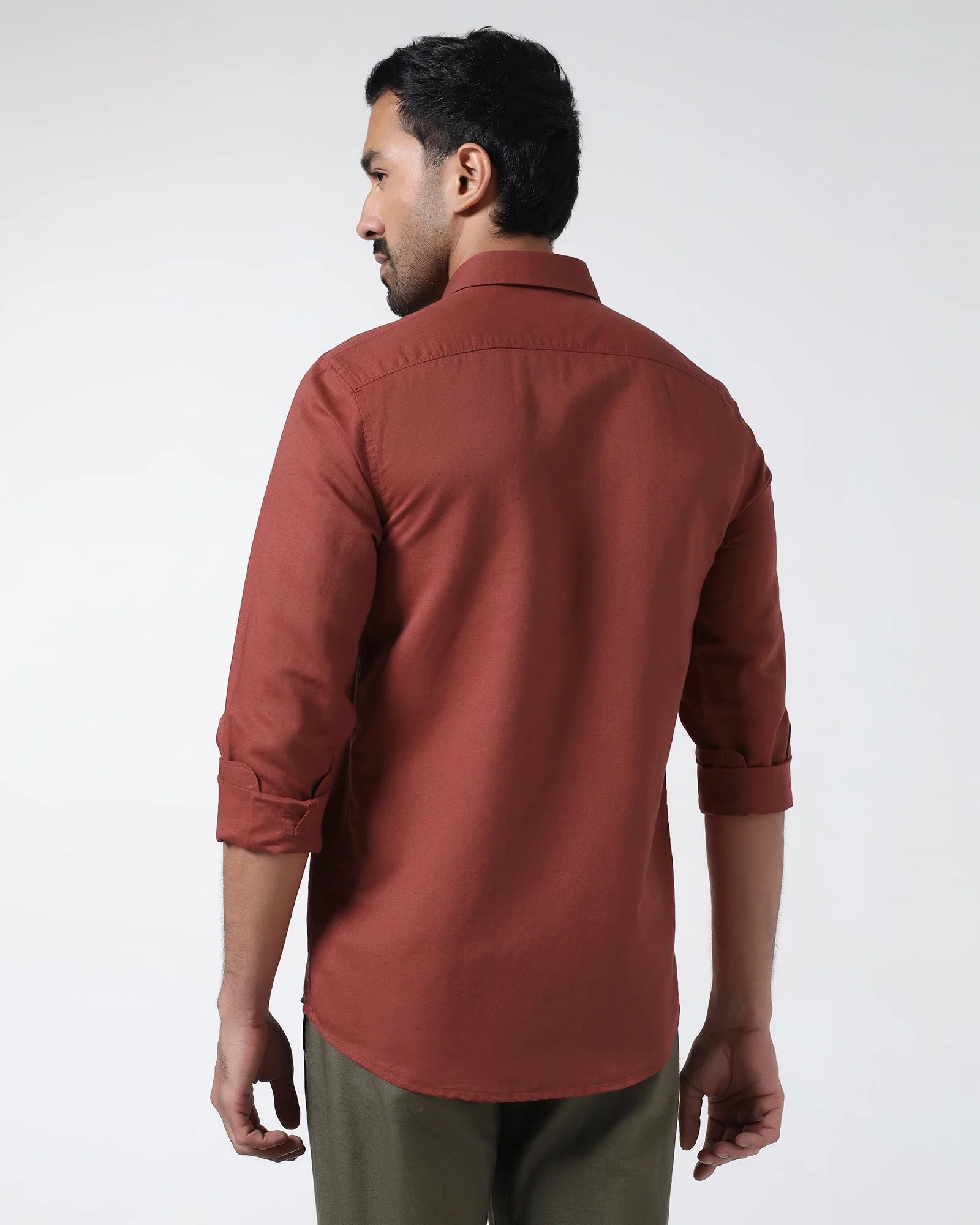 Rust Linen Solid Shirt - Cleo - Image 2