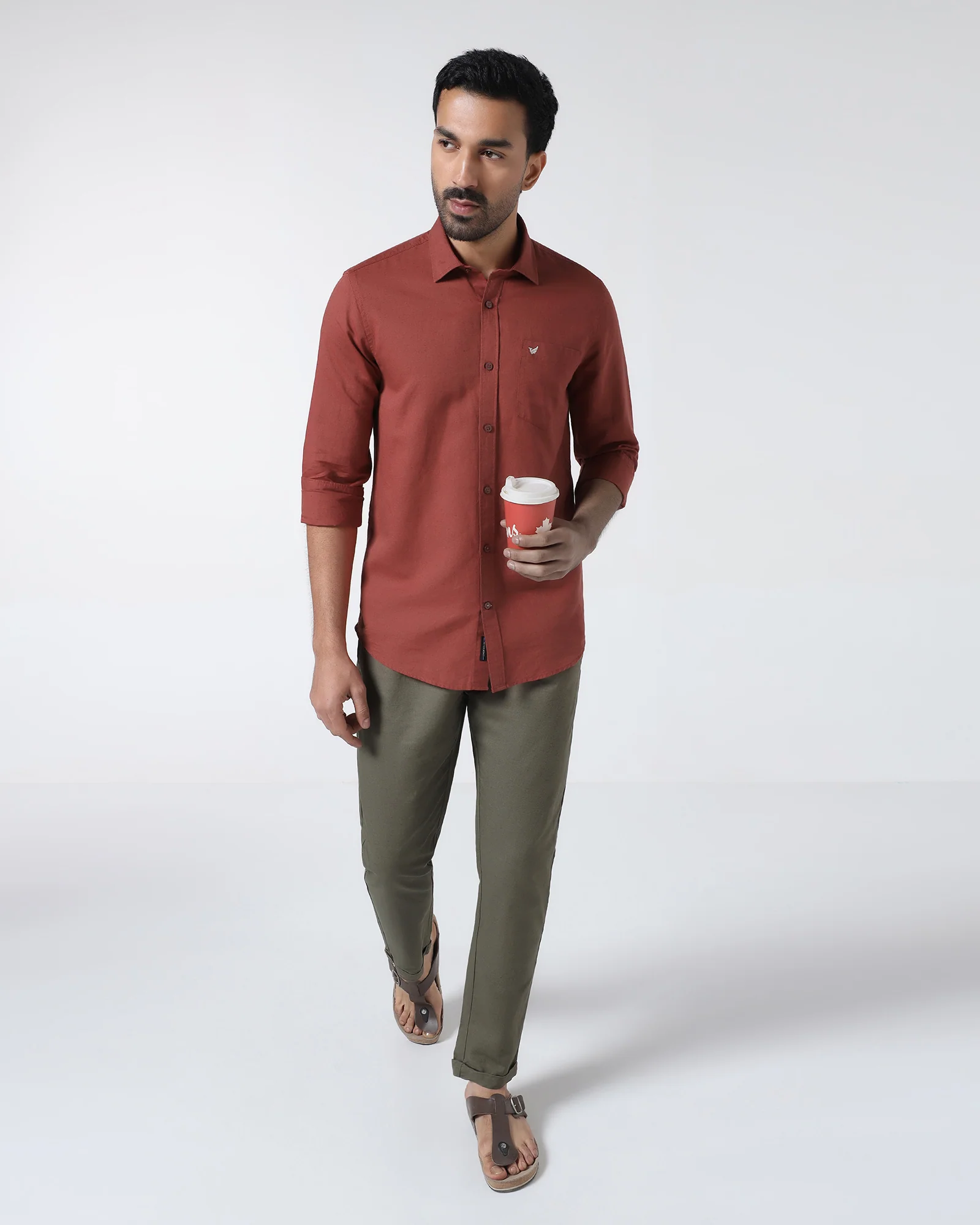 Rust Linen Solid Shirt - Cleo - Image 7