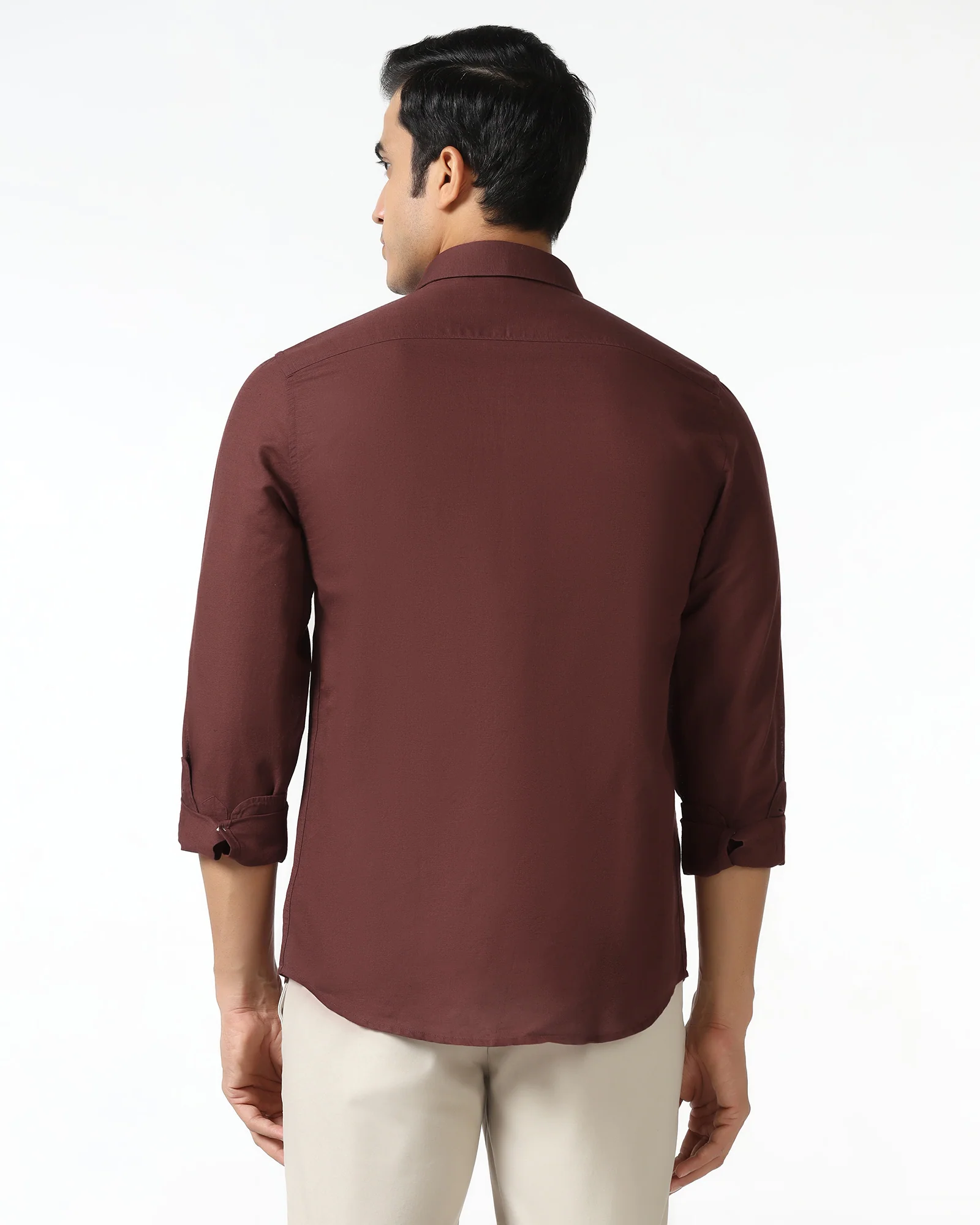 Rust Linen Solid Shirt - Salmon - Image 2