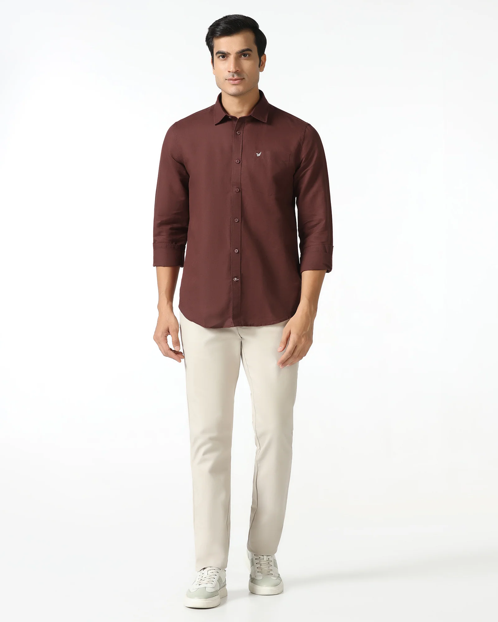 Rust Linen Solid Shirt - Salmon - Image 3