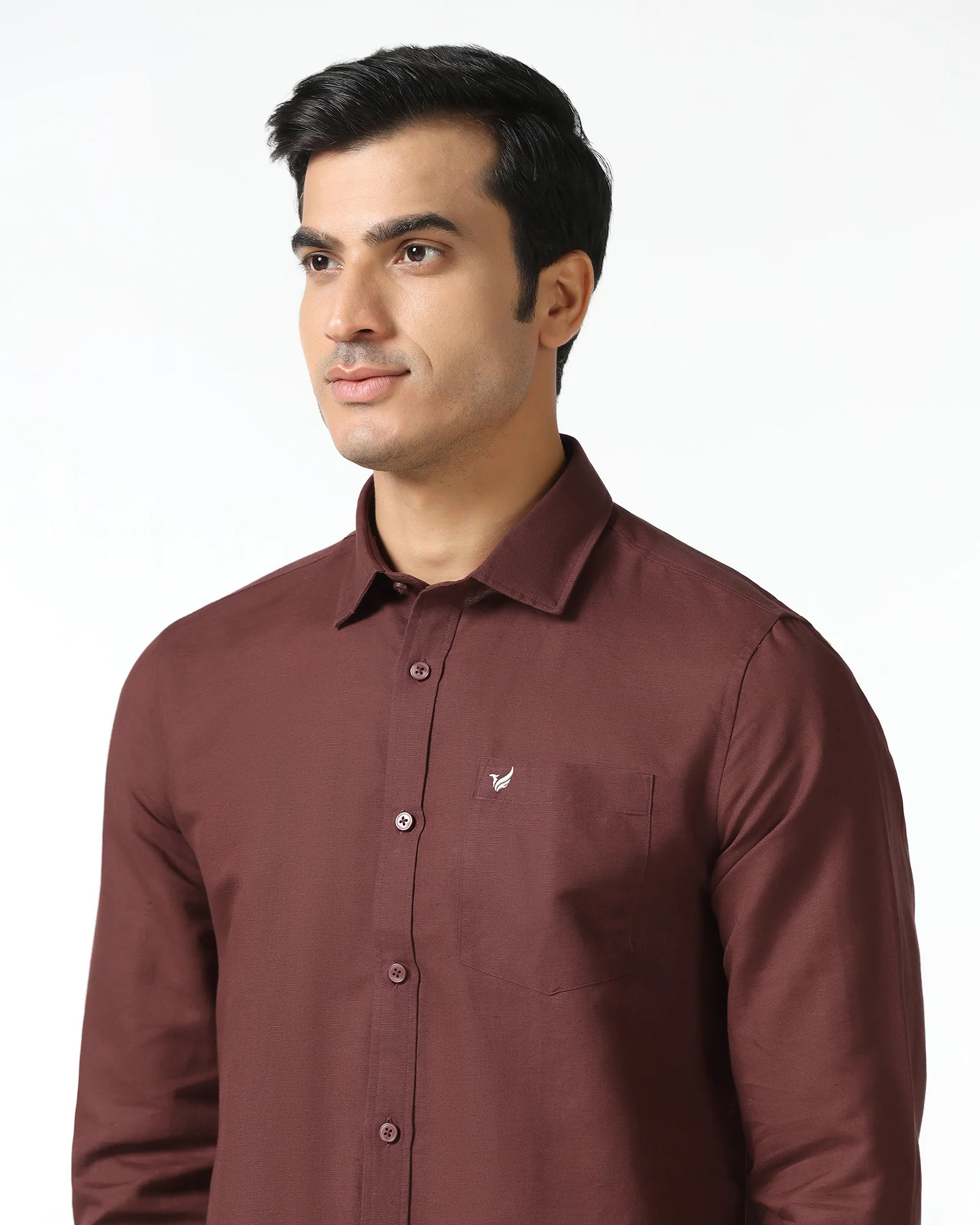 Rust Linen Solid Shirt - Salmon - Image 4