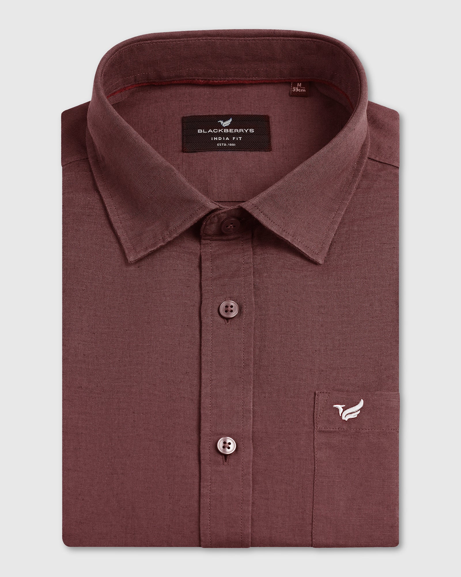 Rust Linen Solid Shirt - Salmon - Image 5