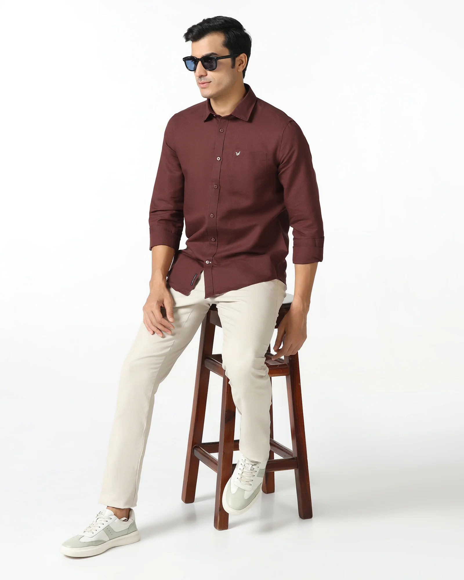 Rust Linen Solid Shirt - Salmon - Image 7