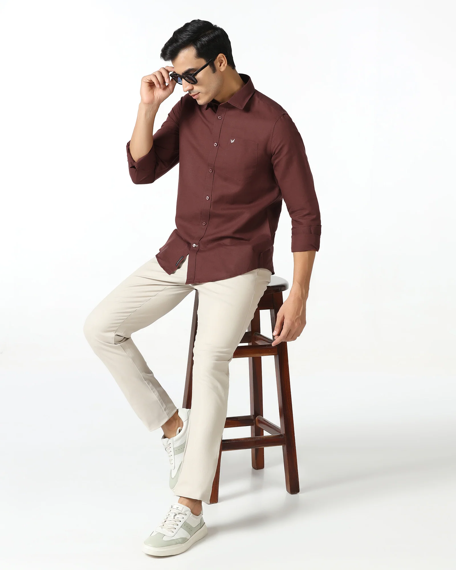 Rust Linen Solid Shirt - Salmon - Image 8