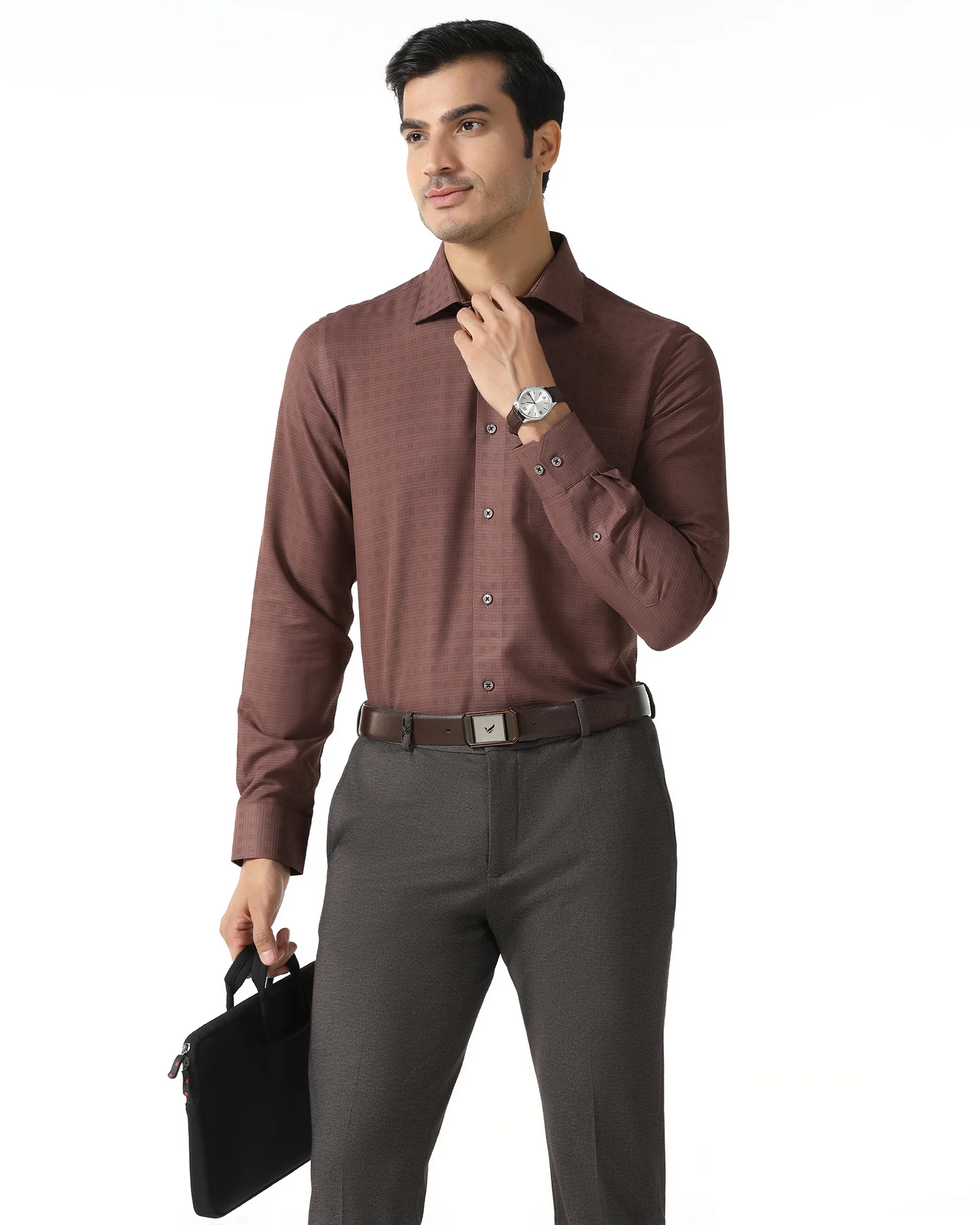 Rust Non Iron Textured Shirt - Reform - Image 8