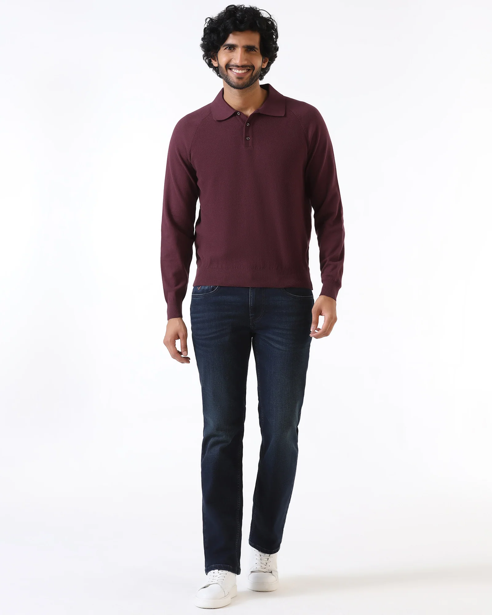 Rust Polo Neck Textured Sweater - Joshua - Image 3
