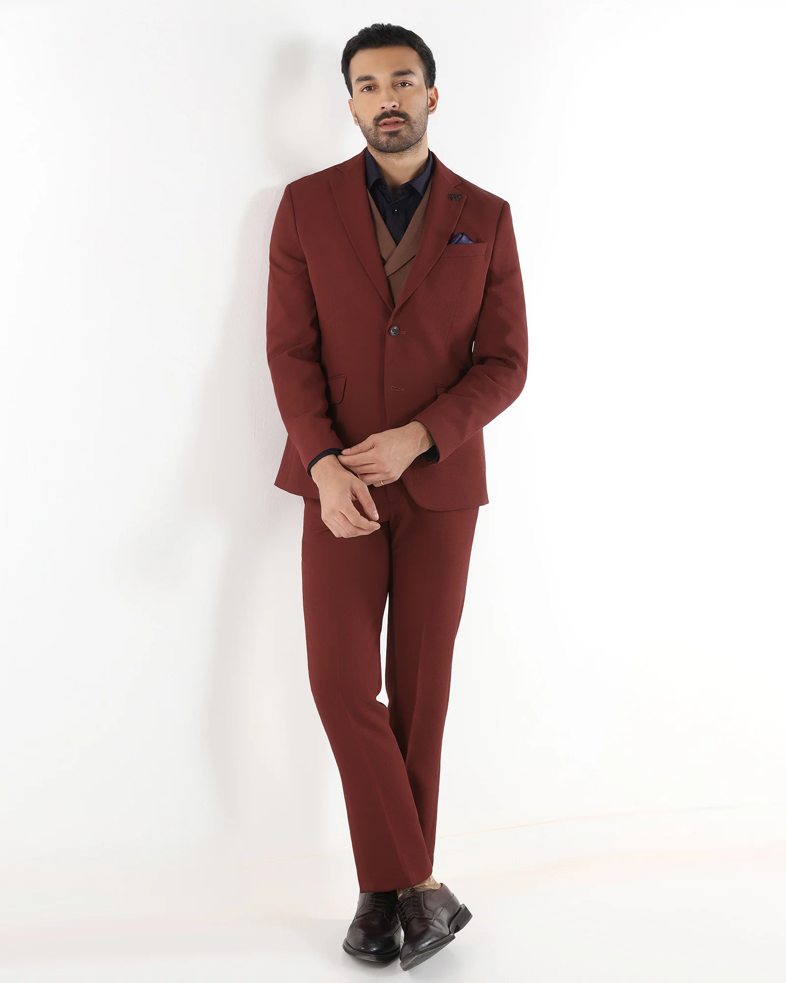 Rust Three Piece Textured Suit - Gioni - Image 10