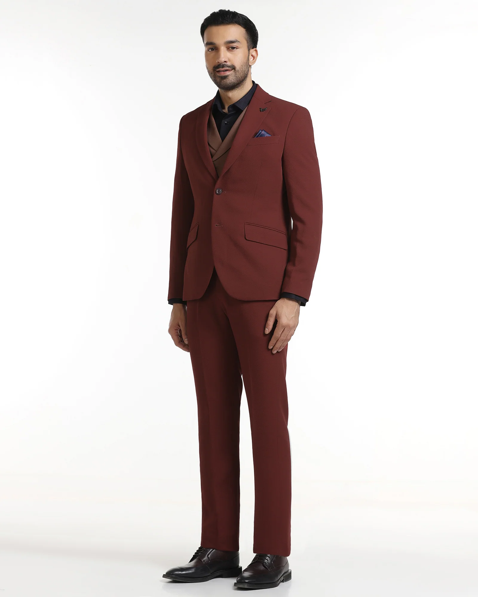 Rust Three Piece Textured Suit - Gioni - Image 3