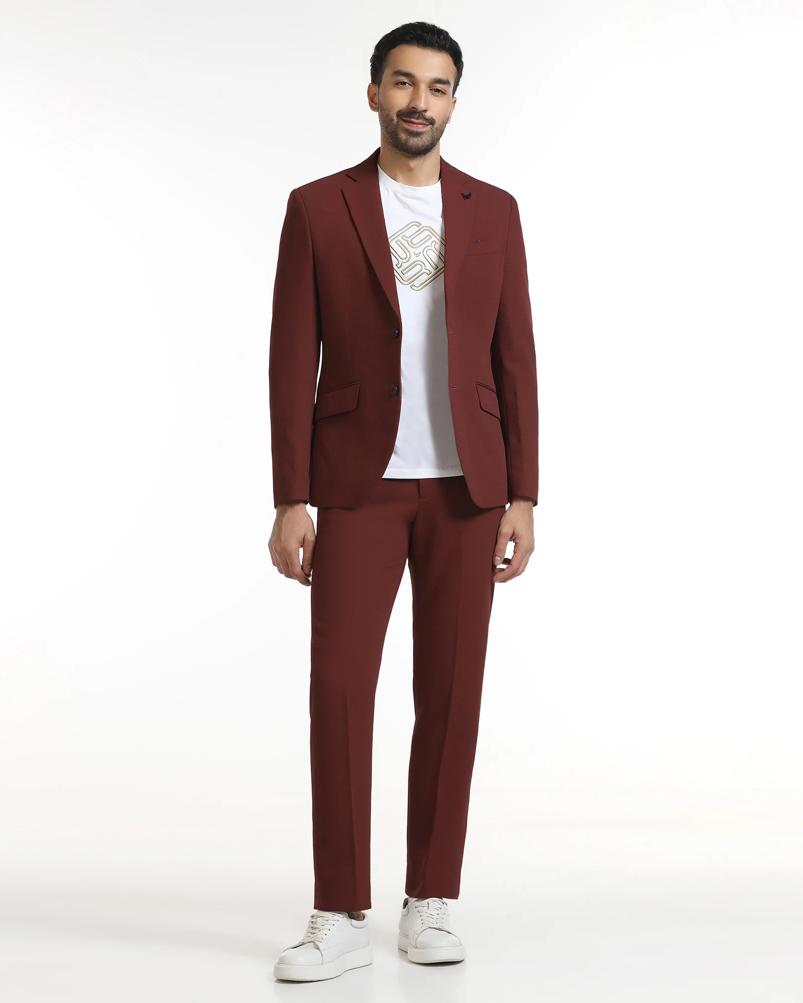 Rust Three Piece Textured Suit - Gioni - Image 6