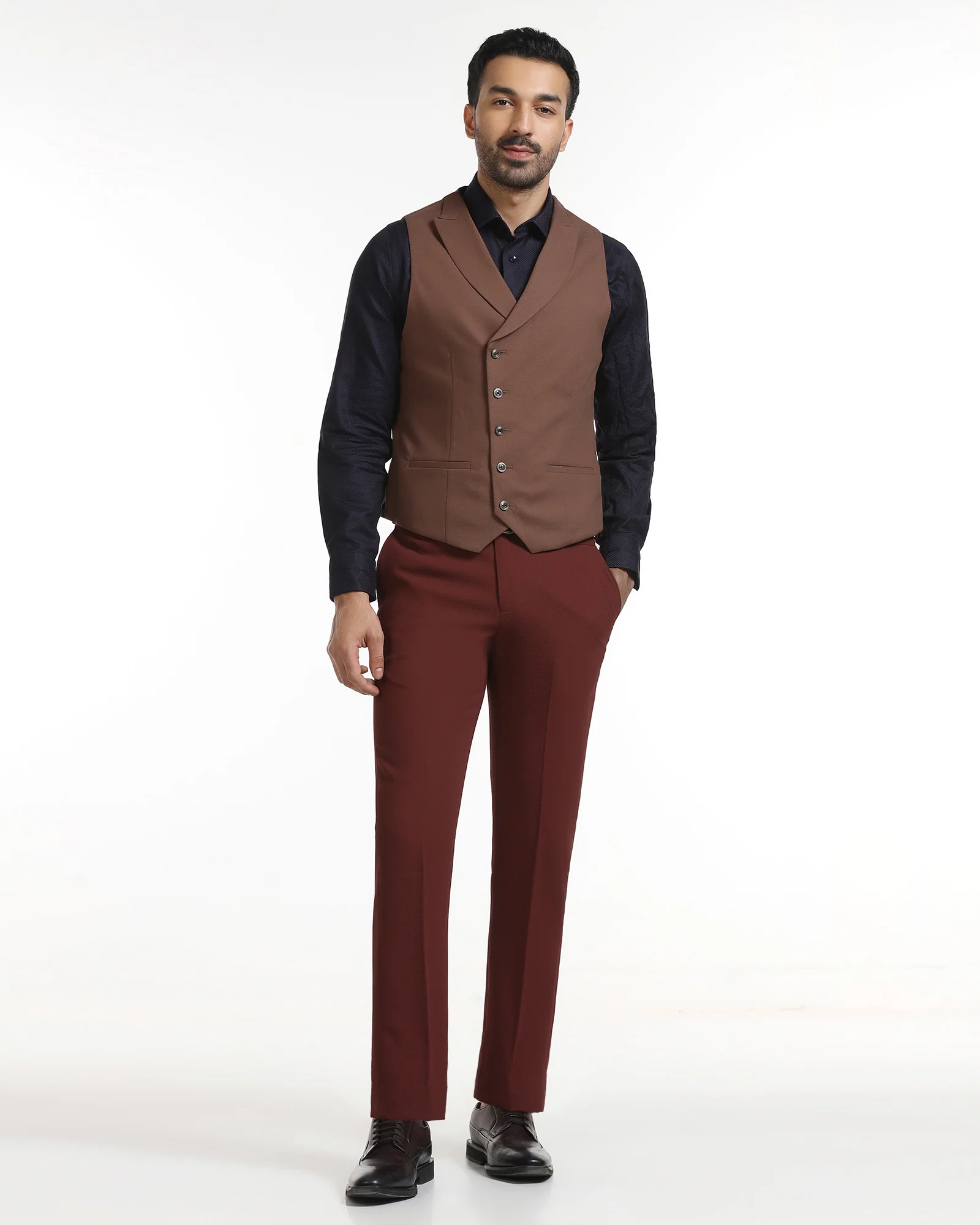 Rust Three Piece Textured Suit - Gioni - Image 8
