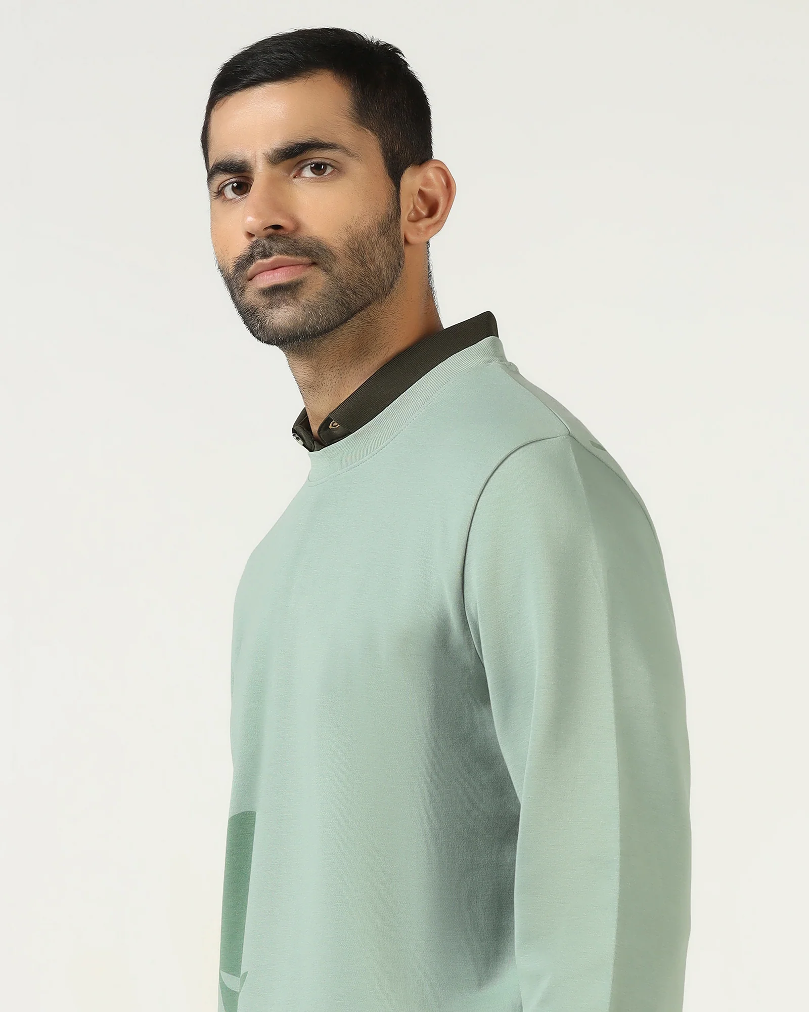 Sage Green Crew Neck Solid Sweatshirt - Eve - Image 4