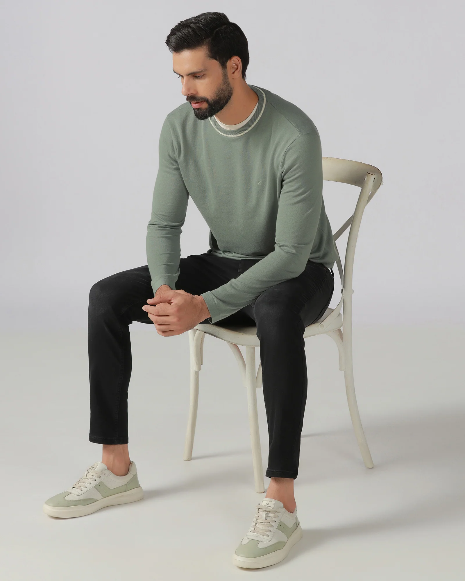 Sage Green Crew Neck Solid T-Shirt - Timber - Image 6