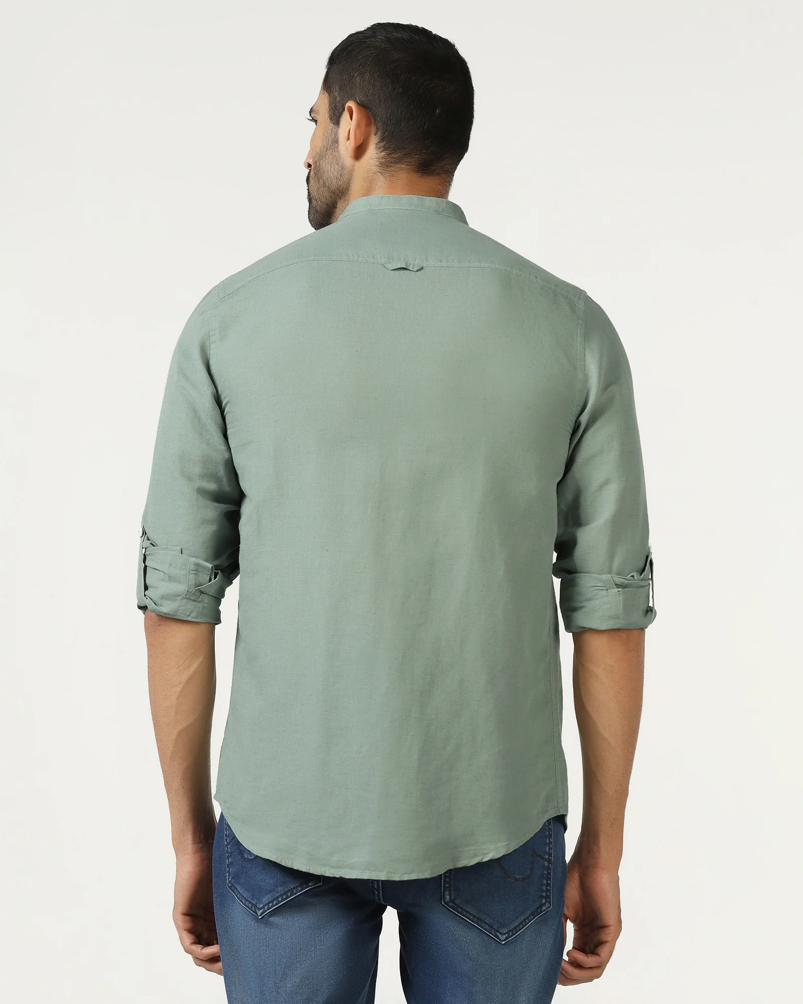 Sage Green Linen Solid Shirt - Salmon - Image 2
