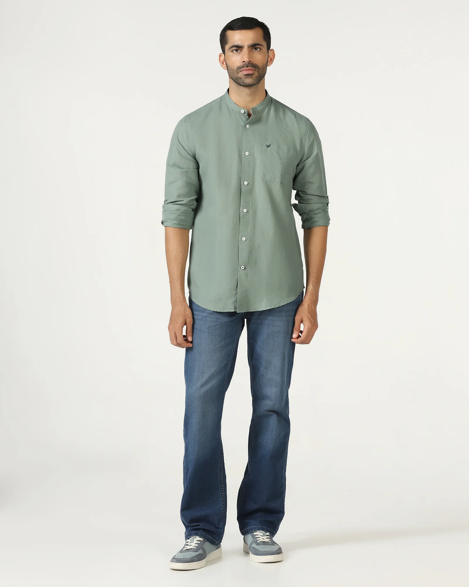 Sage Green Linen Solid Shirt - Salmon - Image 3