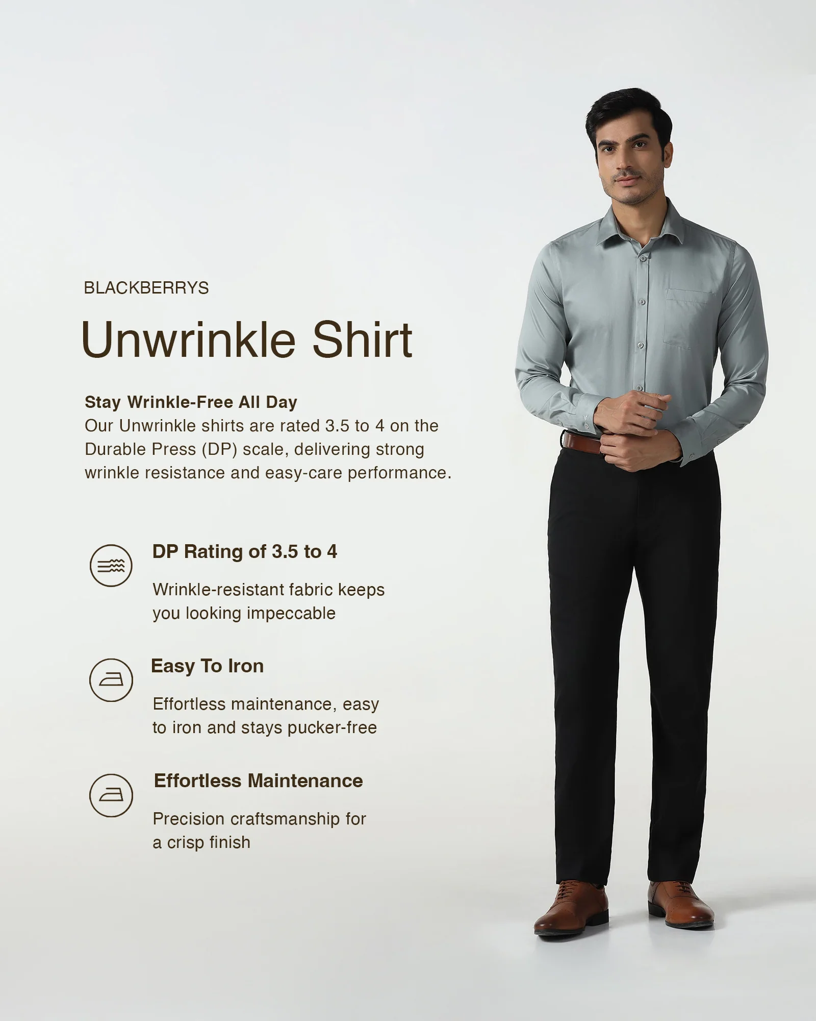 Sage Green Unwrinkle Solid Shirt - Liviya - Image 3