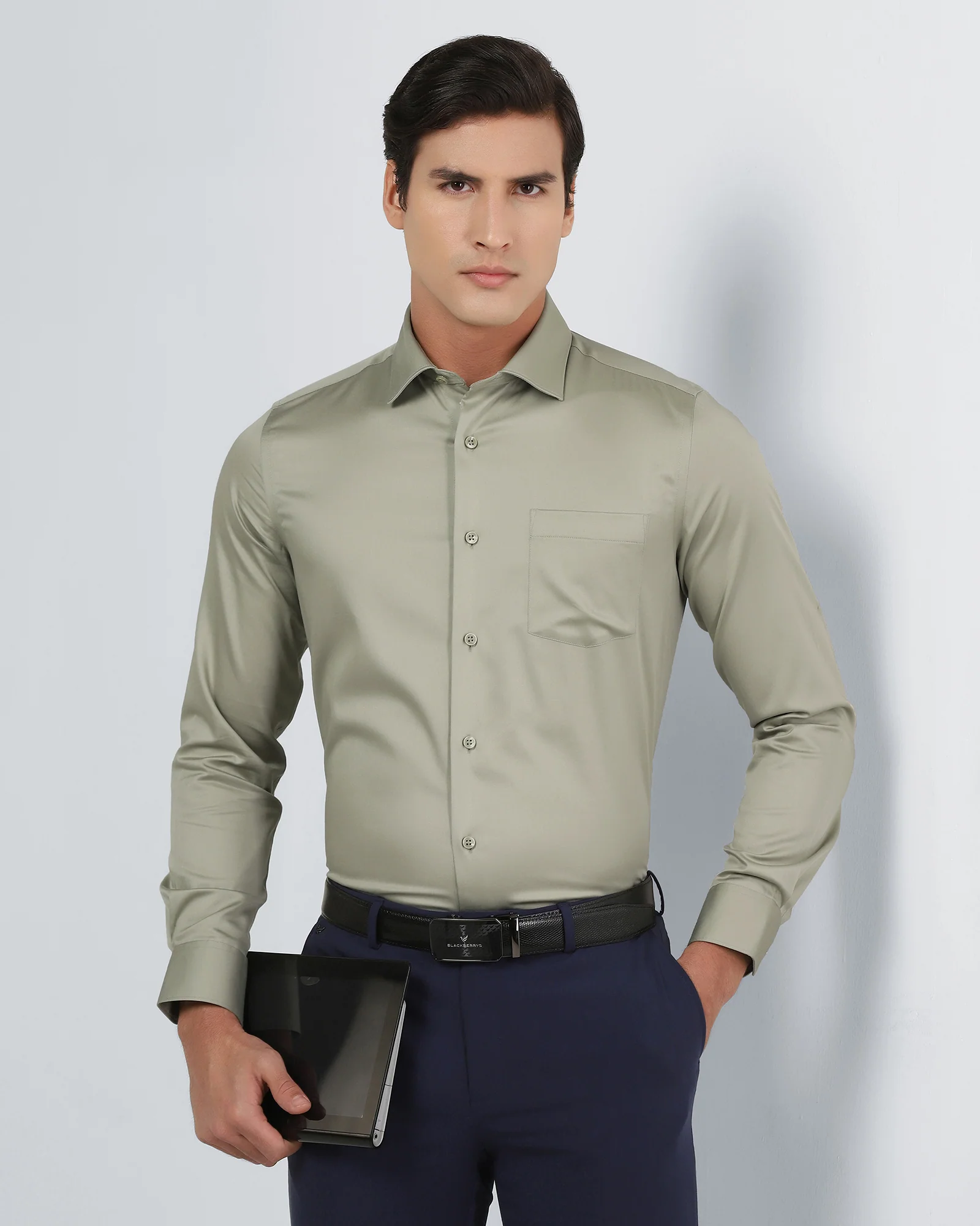 Sage Green Unwrinkle Solid Shirt - Sylvia