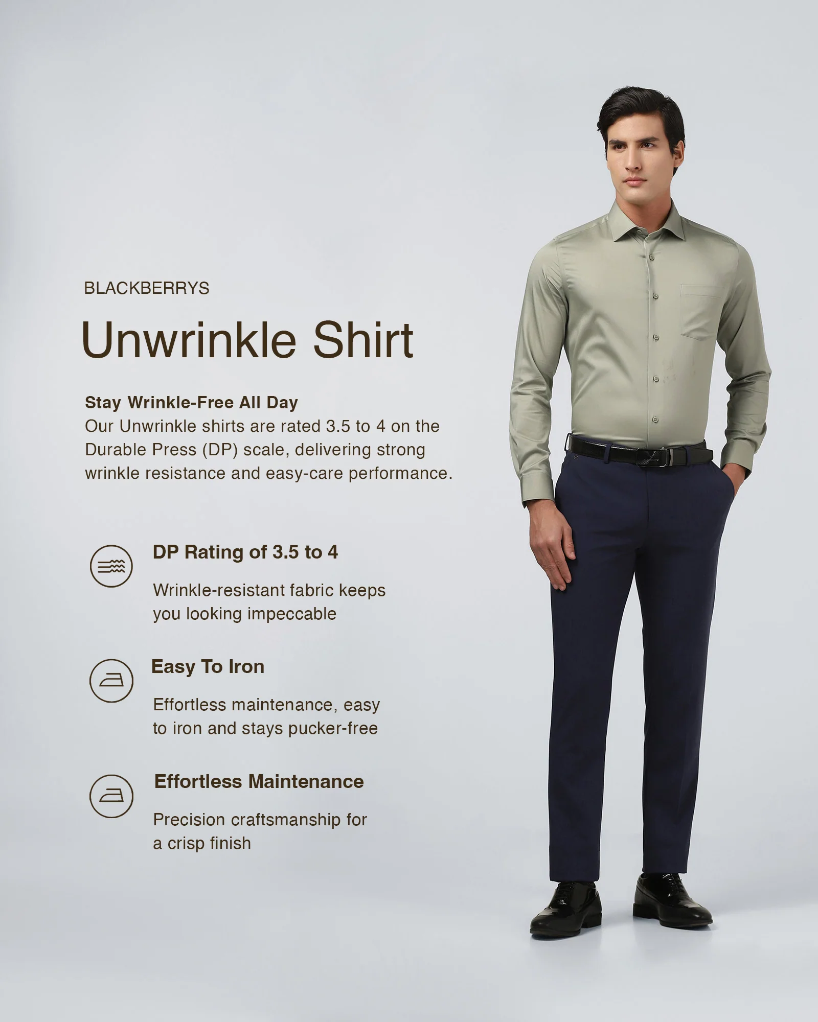 Sage Green Unwrinkle Solid Shirt - Sylvia - Image 3