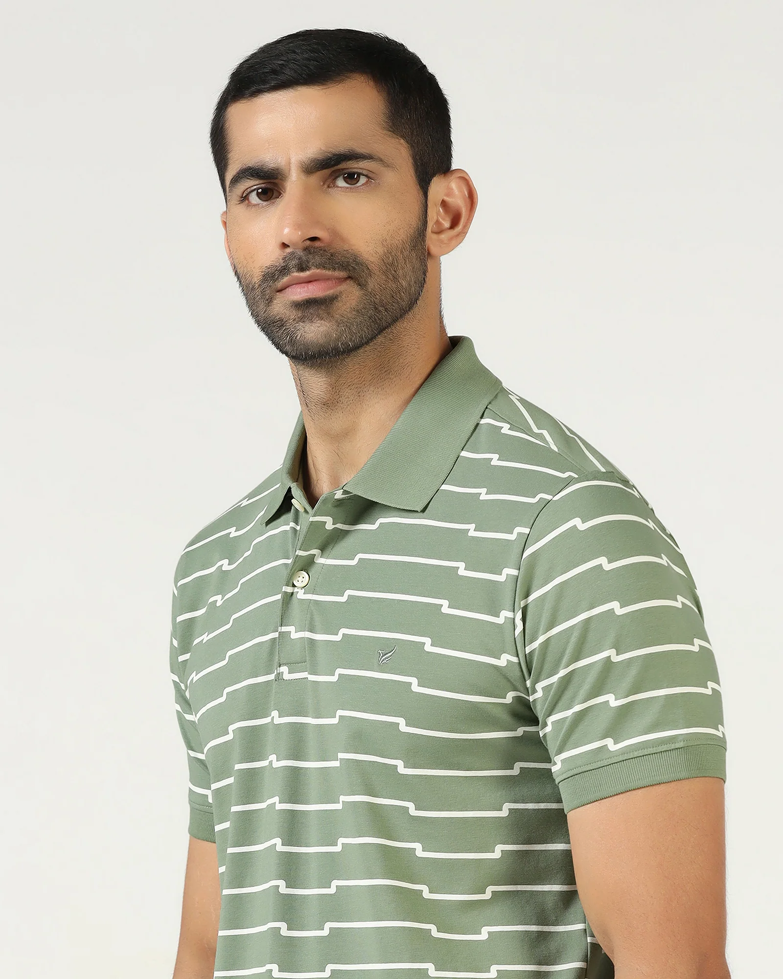 Sage Green Printed Polo - Maze - Image 4